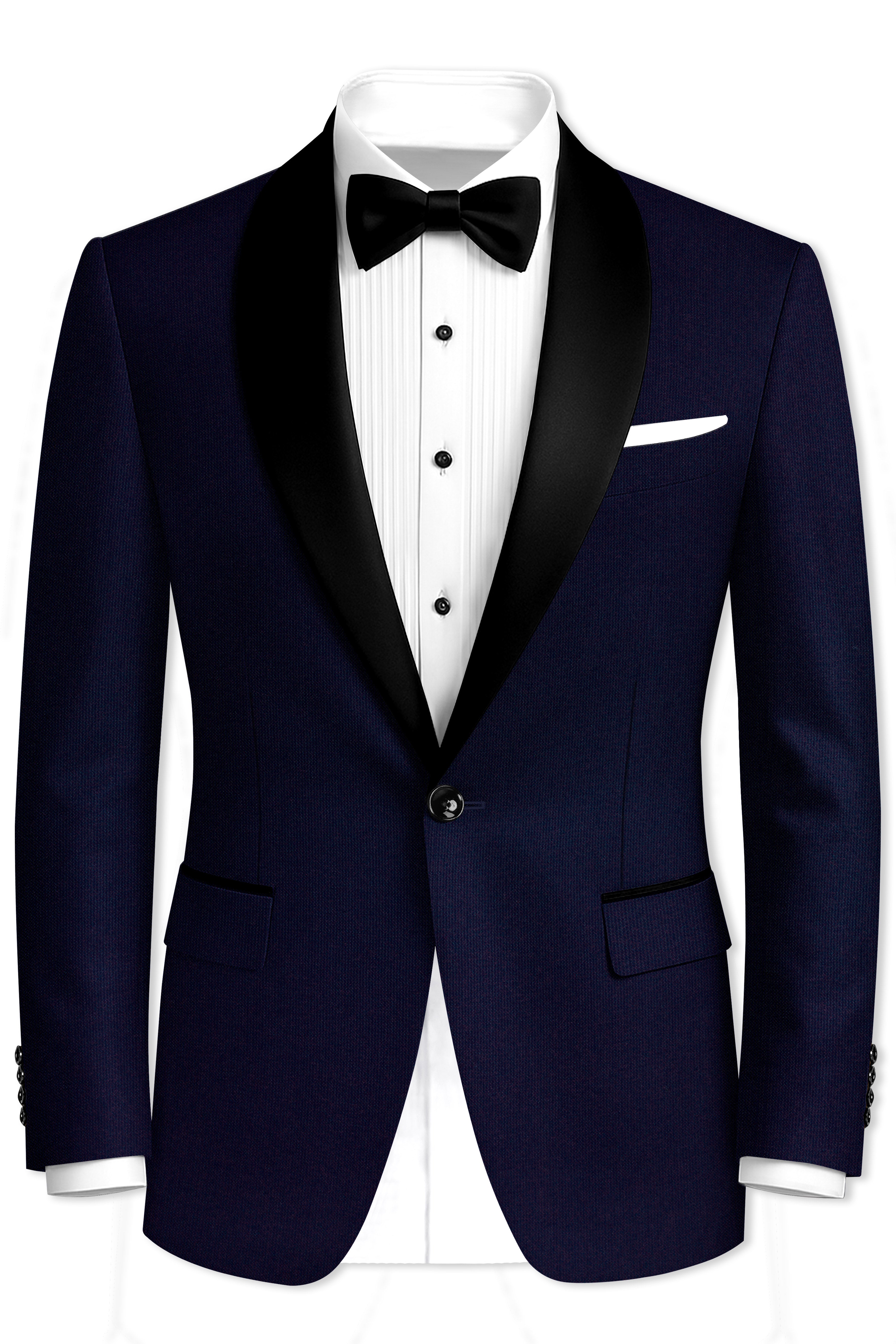 Gunmetal Navy Blue with Black Lapel Tuxedo Suit