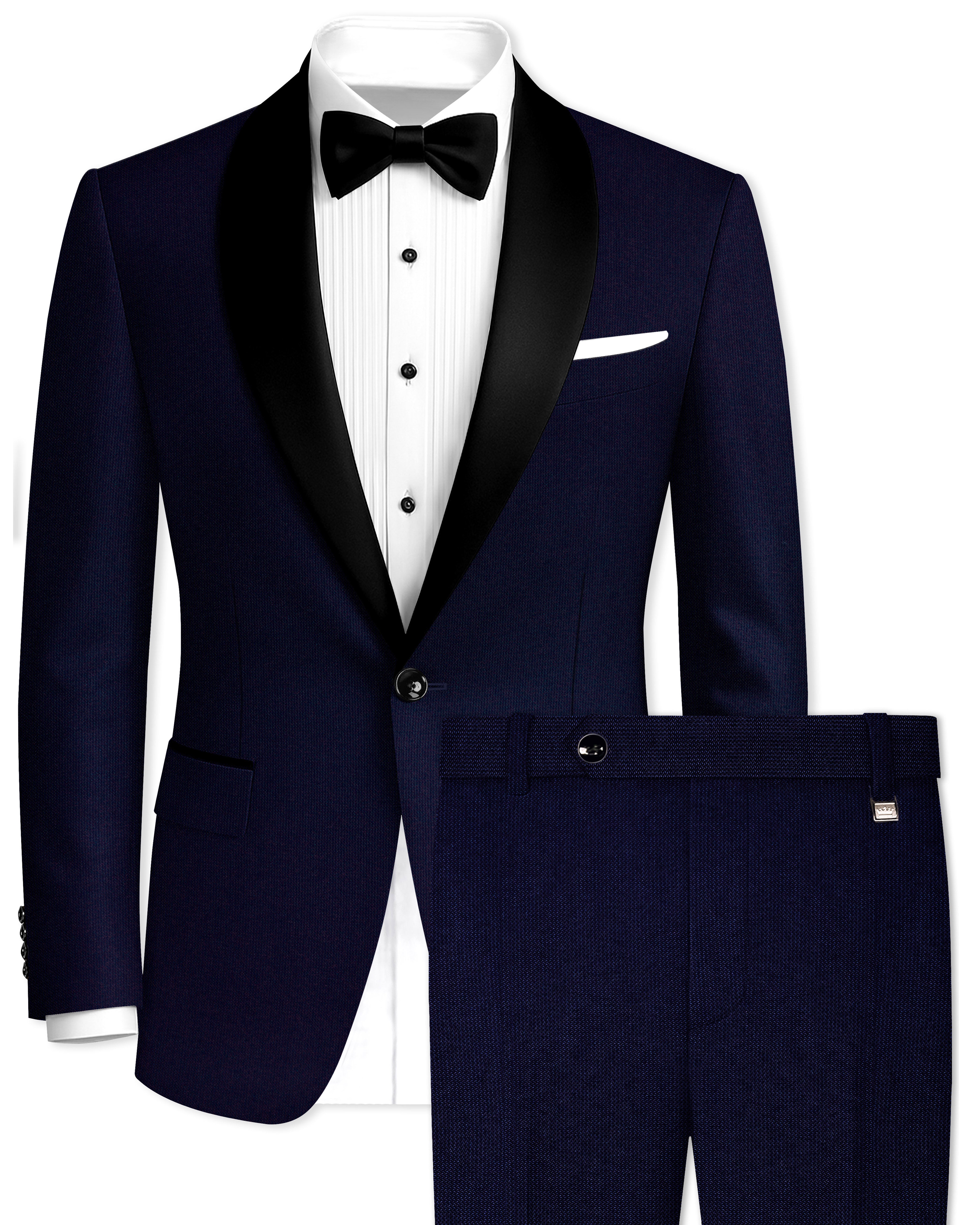 Gunmetal Navy Blue with Black Lapel Tuxedo Suit
