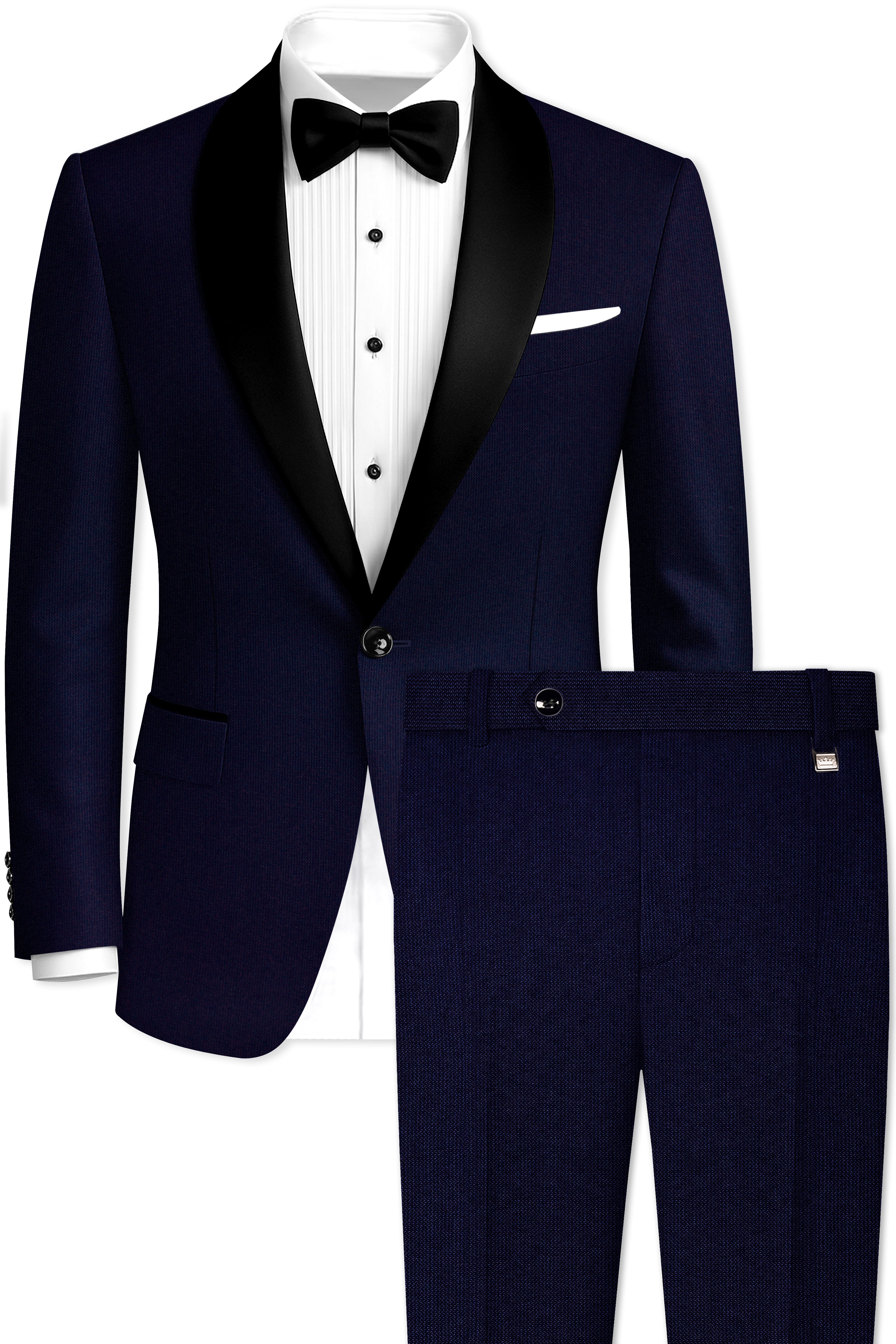 Gunmetal Navy Blue with Black Lapel Tuxedo Suit