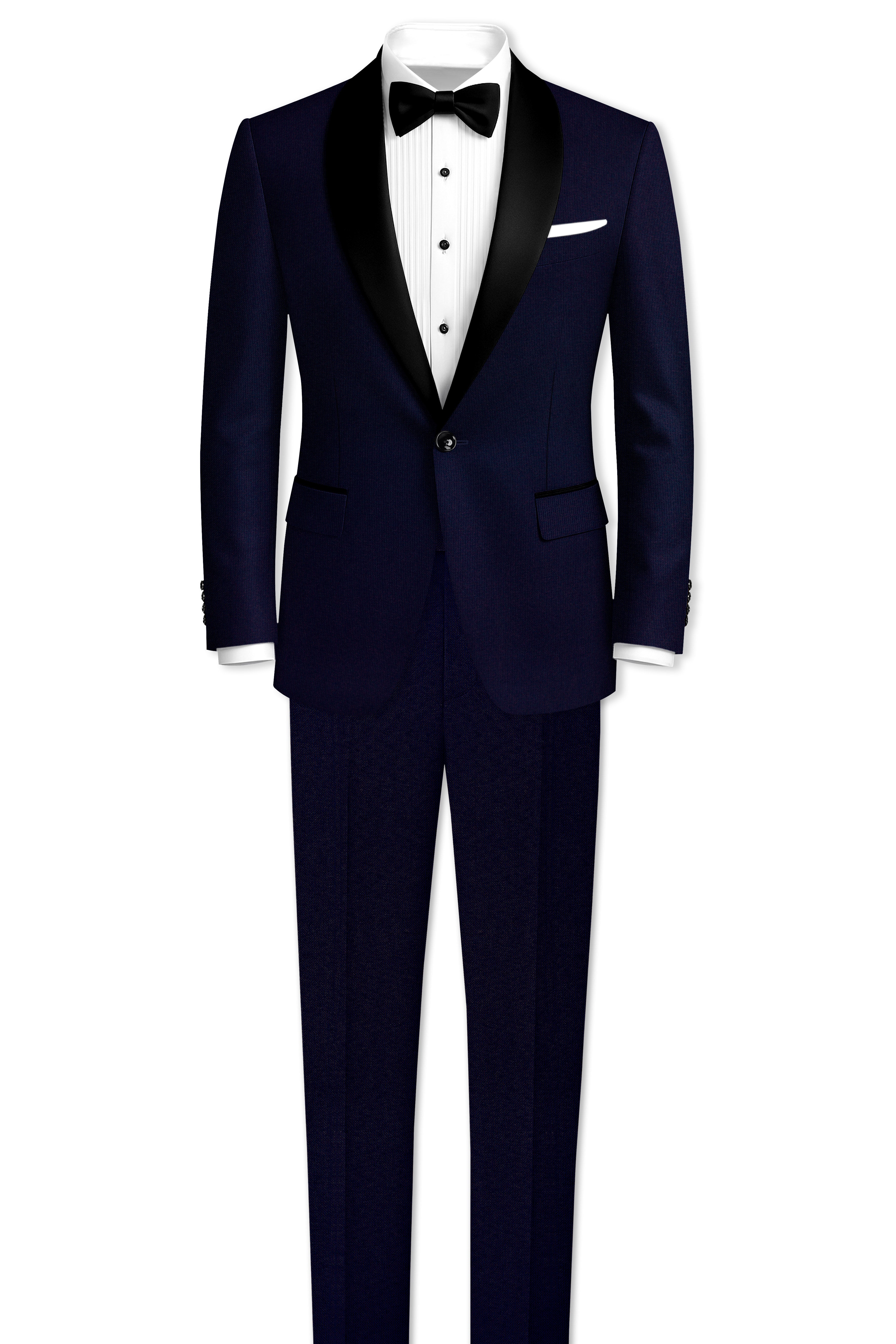 Gunmetal Navy Blue with Black Lapel Tuxedo Suit