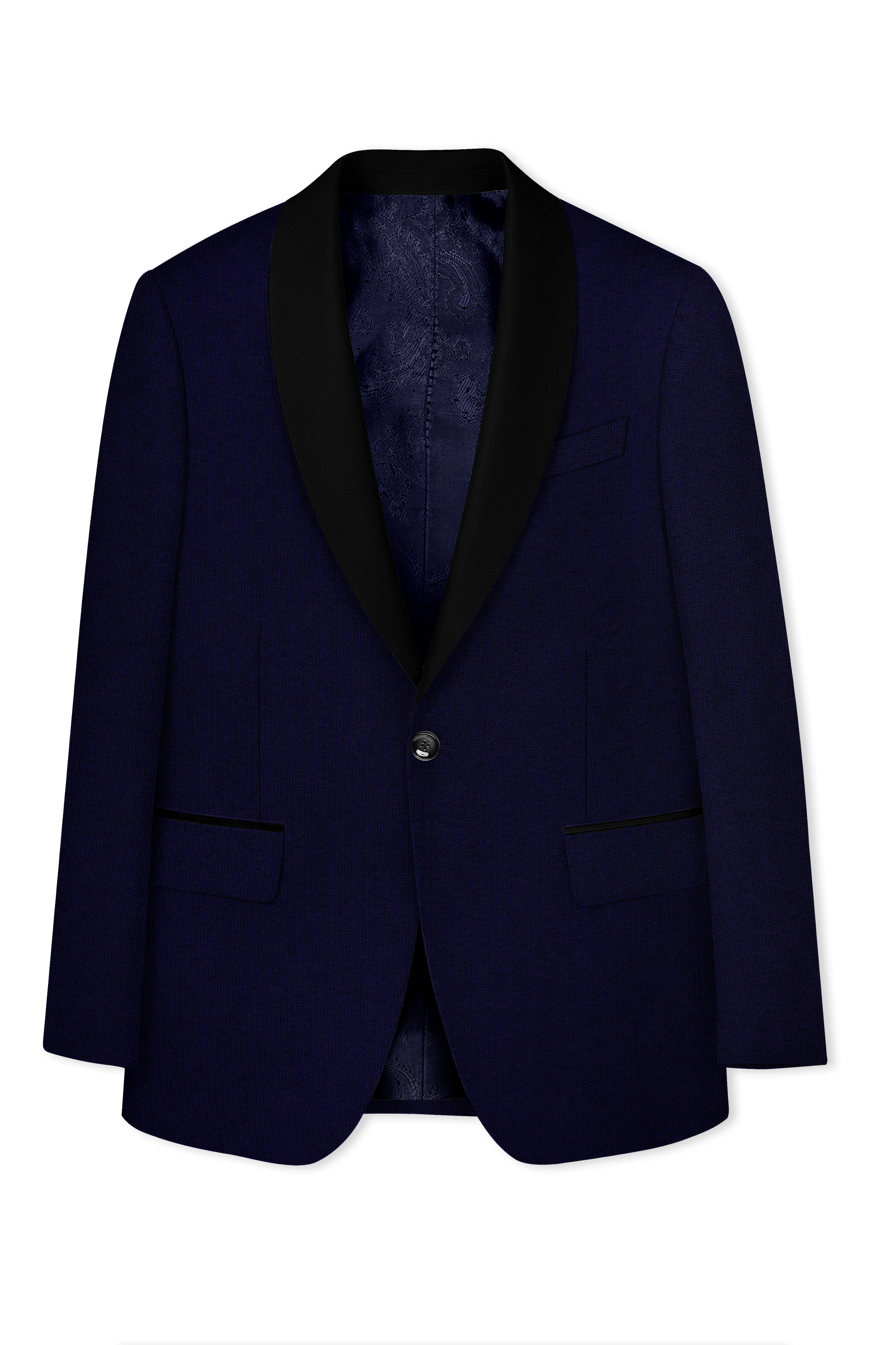 Gunmetal Navy Blue with Black Lapel Tuxedo Suit