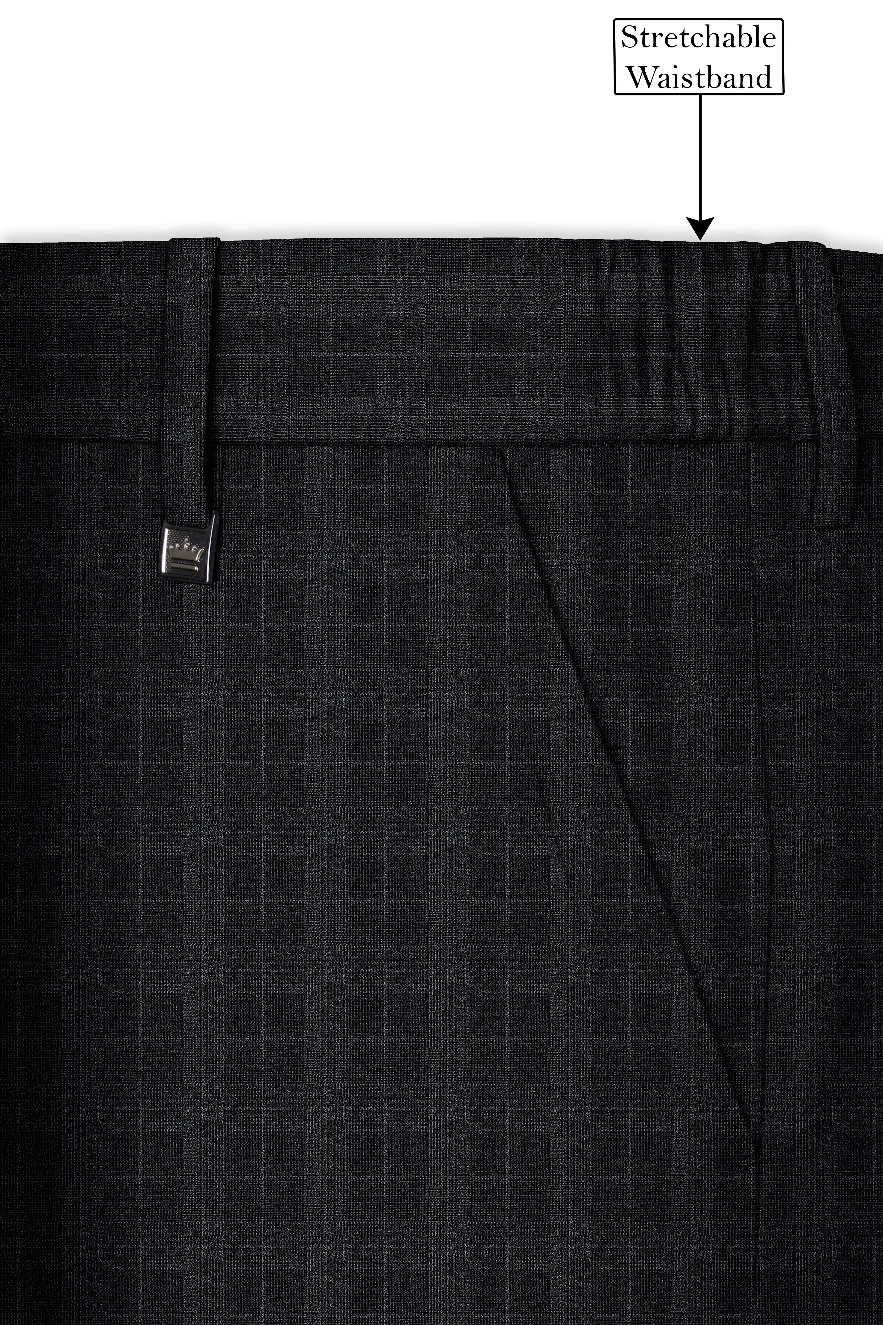 Charcoal Gray Plaid Cross Placket Bandhgala Suit