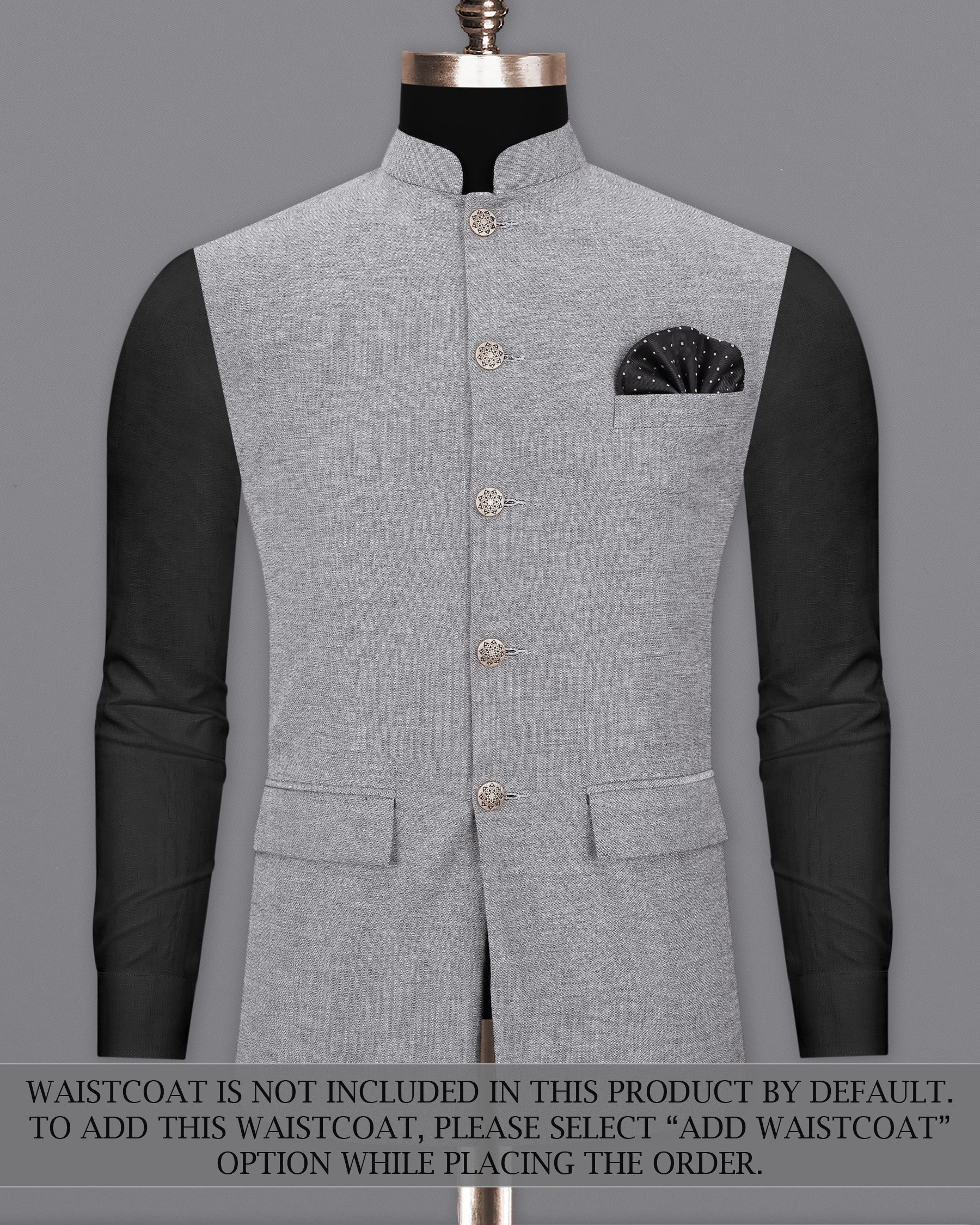 Star Dust Gray Cross Placket Bandhgala Premium Cotton Suit