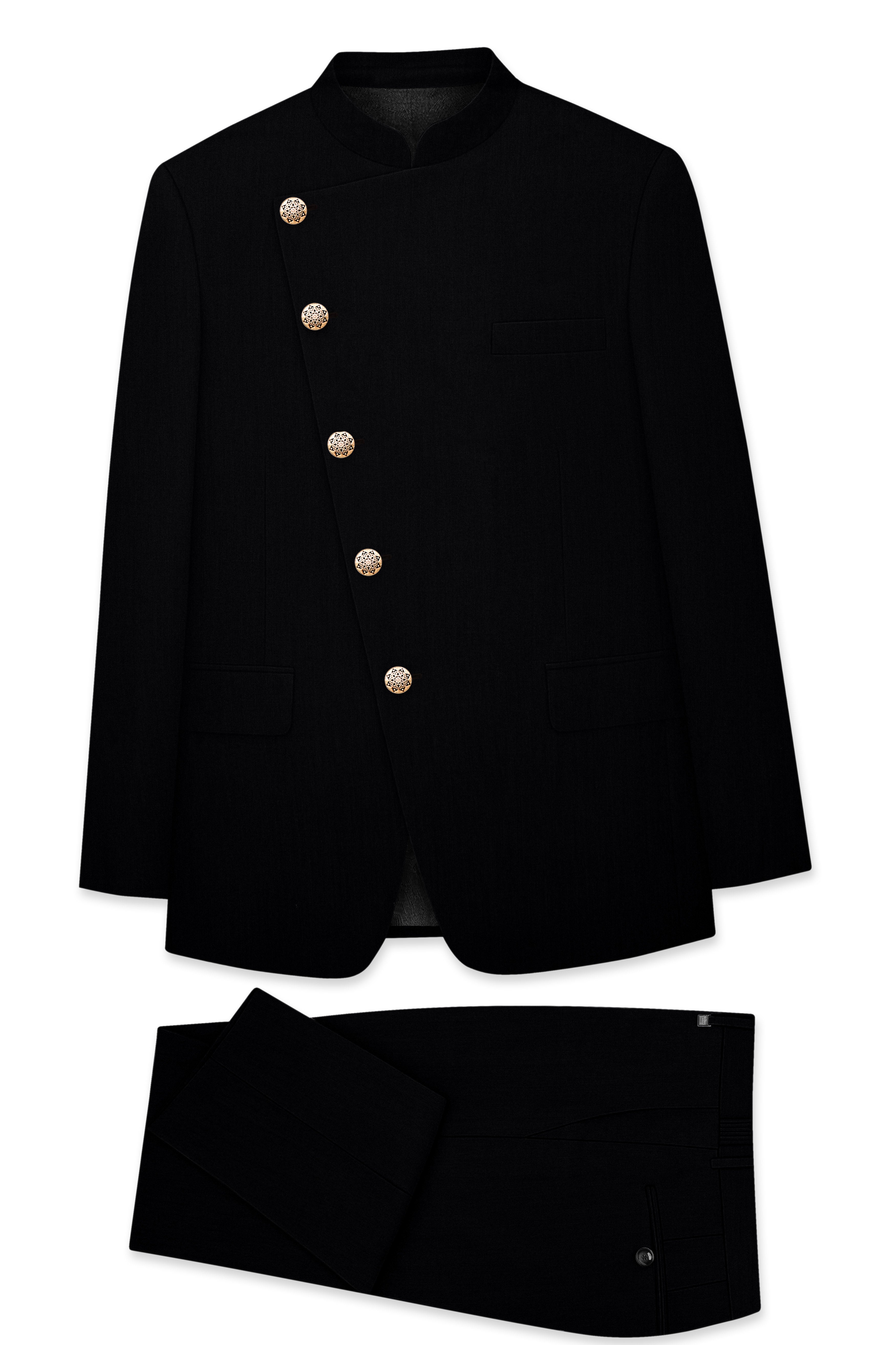 Thunder Black Cross Placket  Bandhgala Suit