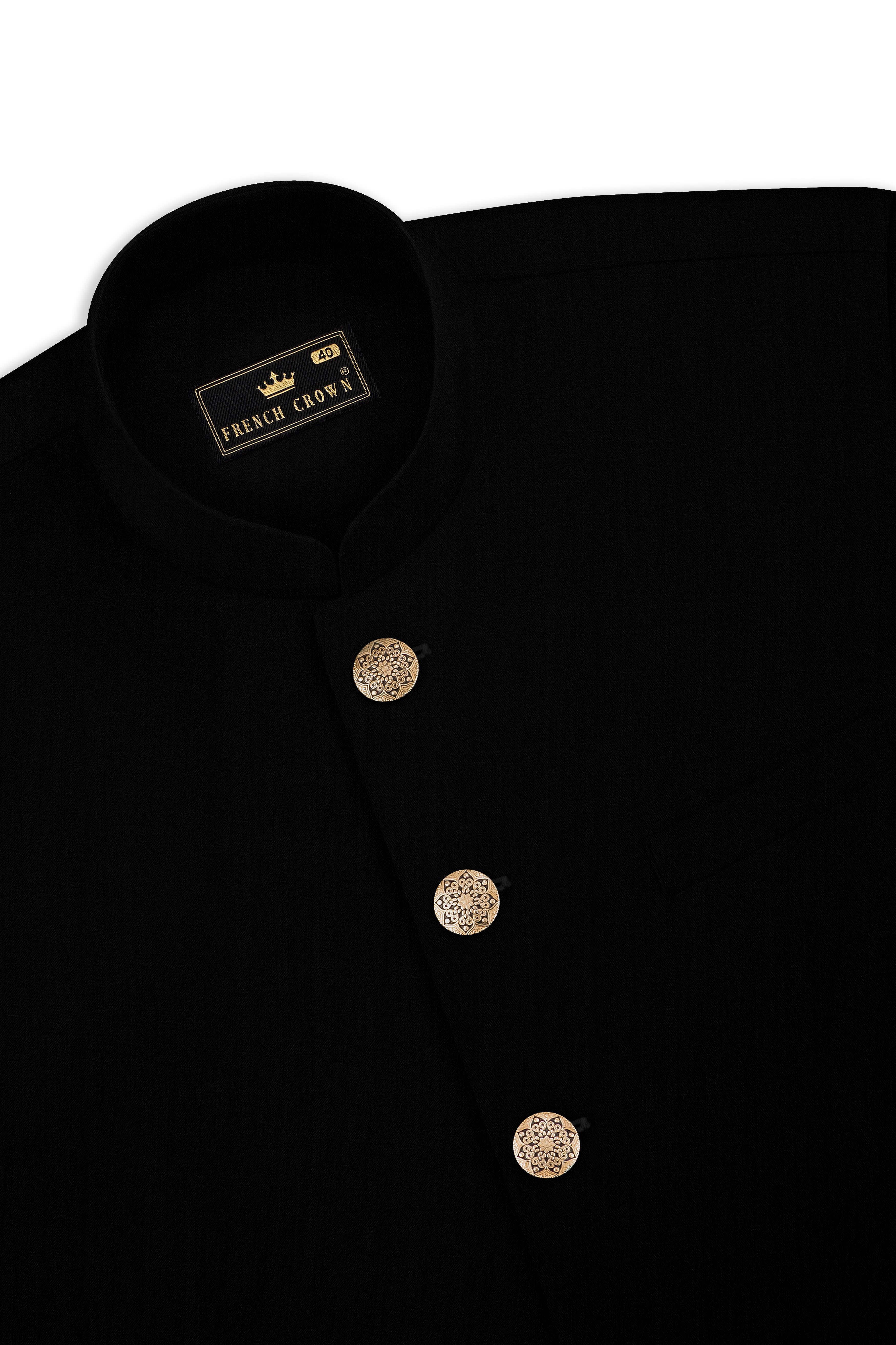 Thunder Black Cross Placket  Bandhgala Suit