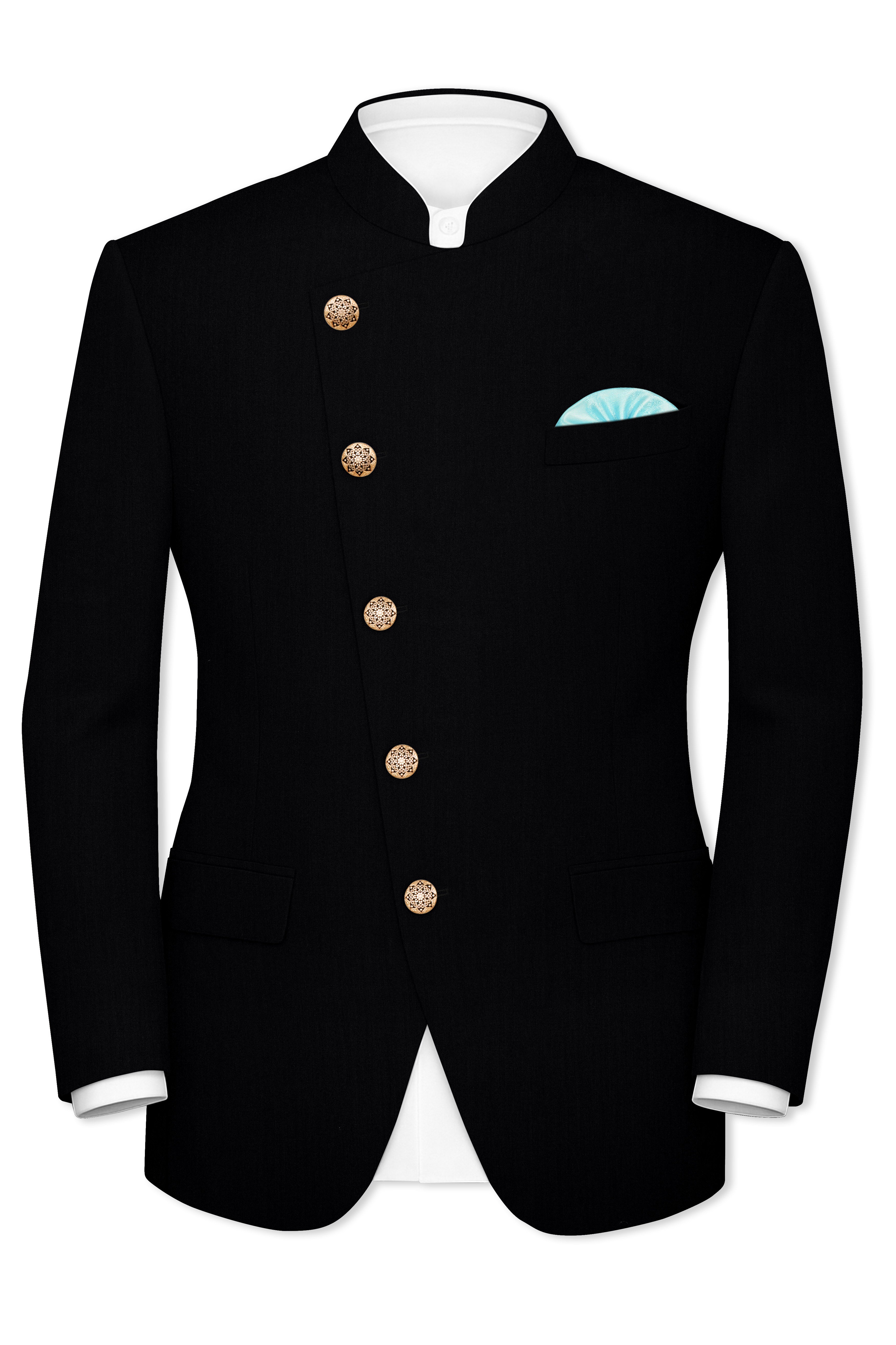 Thunder Black Cross Placket  Bandhgala Suit