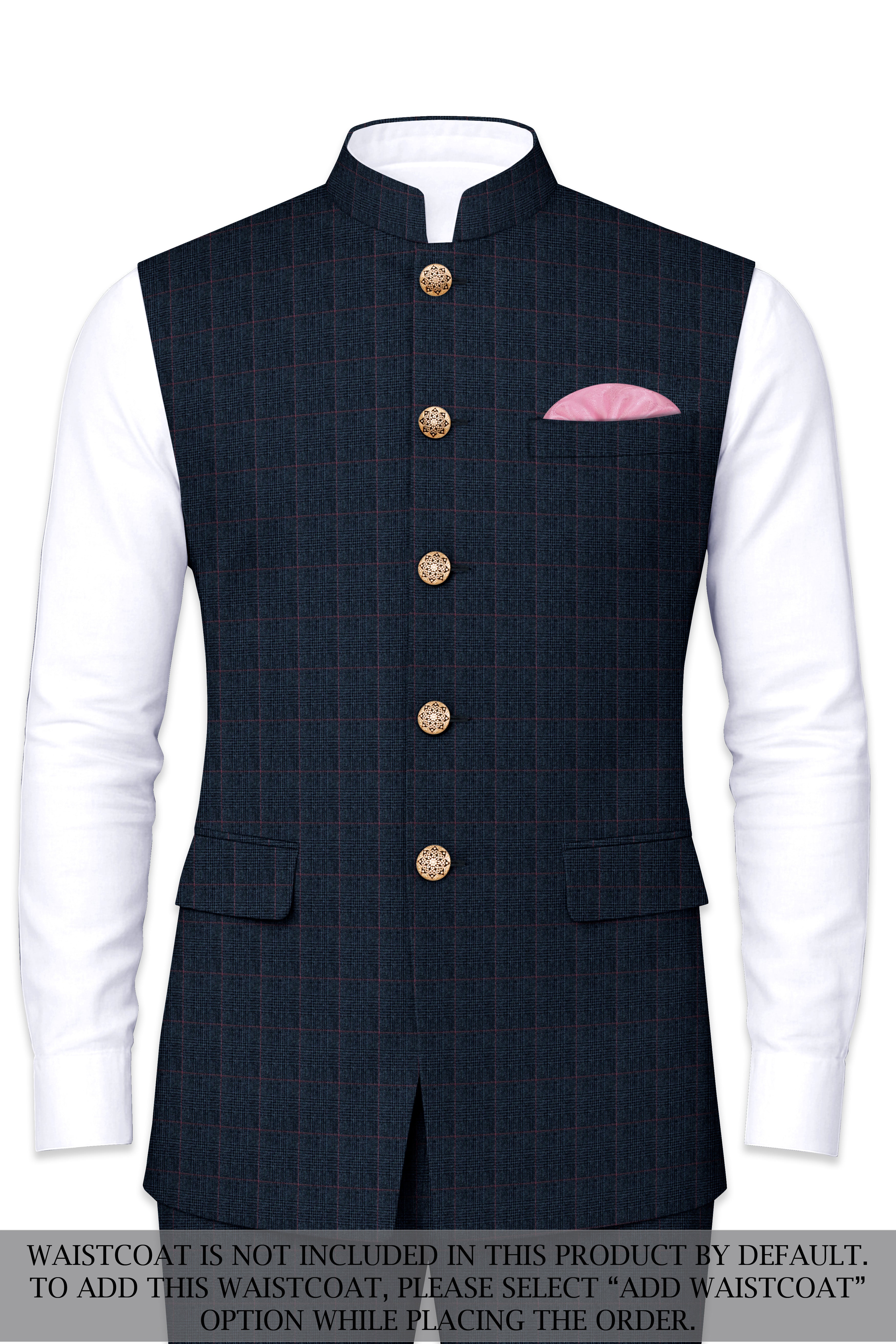 Ebony Subtle Plaid Cross Placket Bandhgala Suit