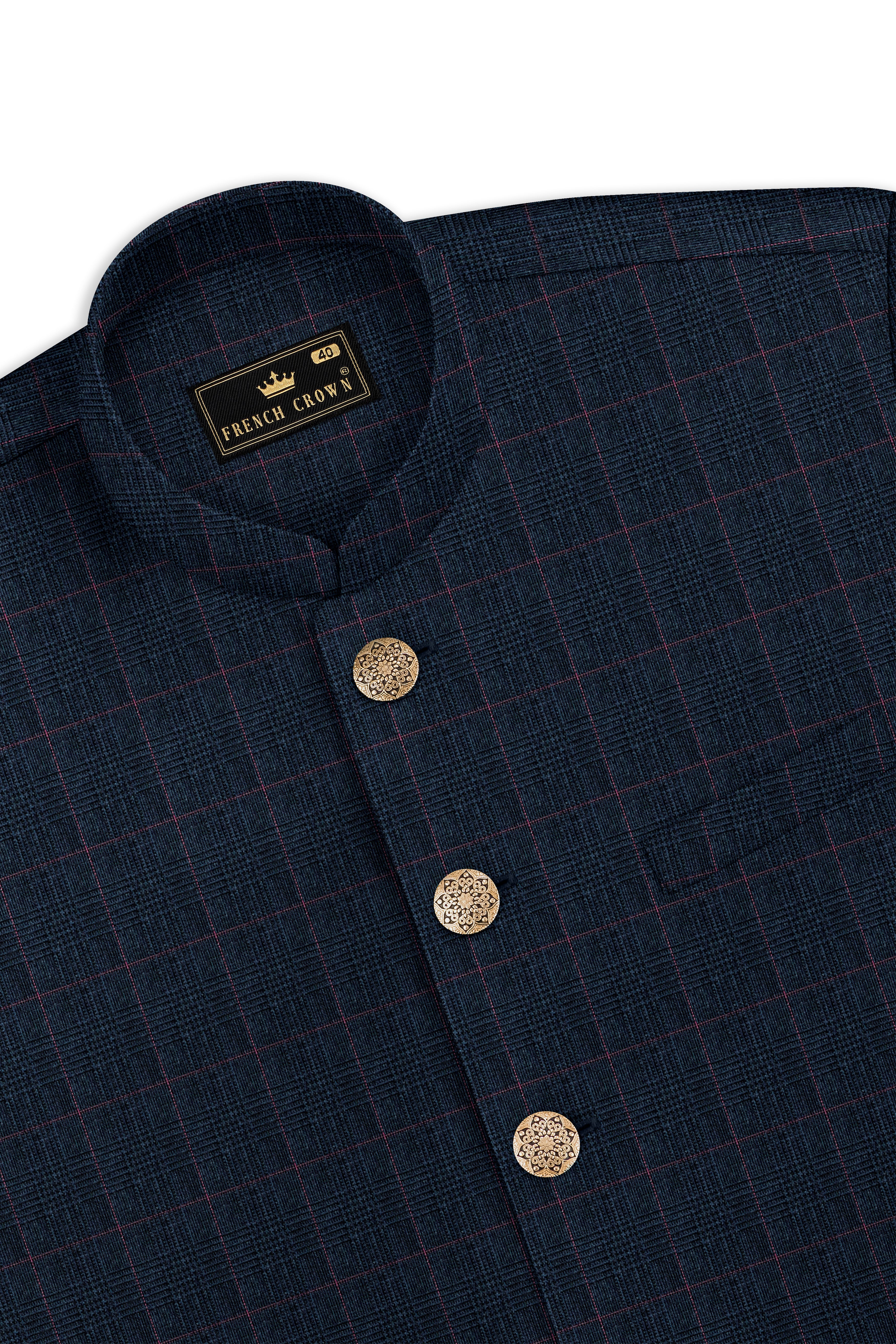 Ebony Subtle Plaid Cross Placket Bandhgala Suit
