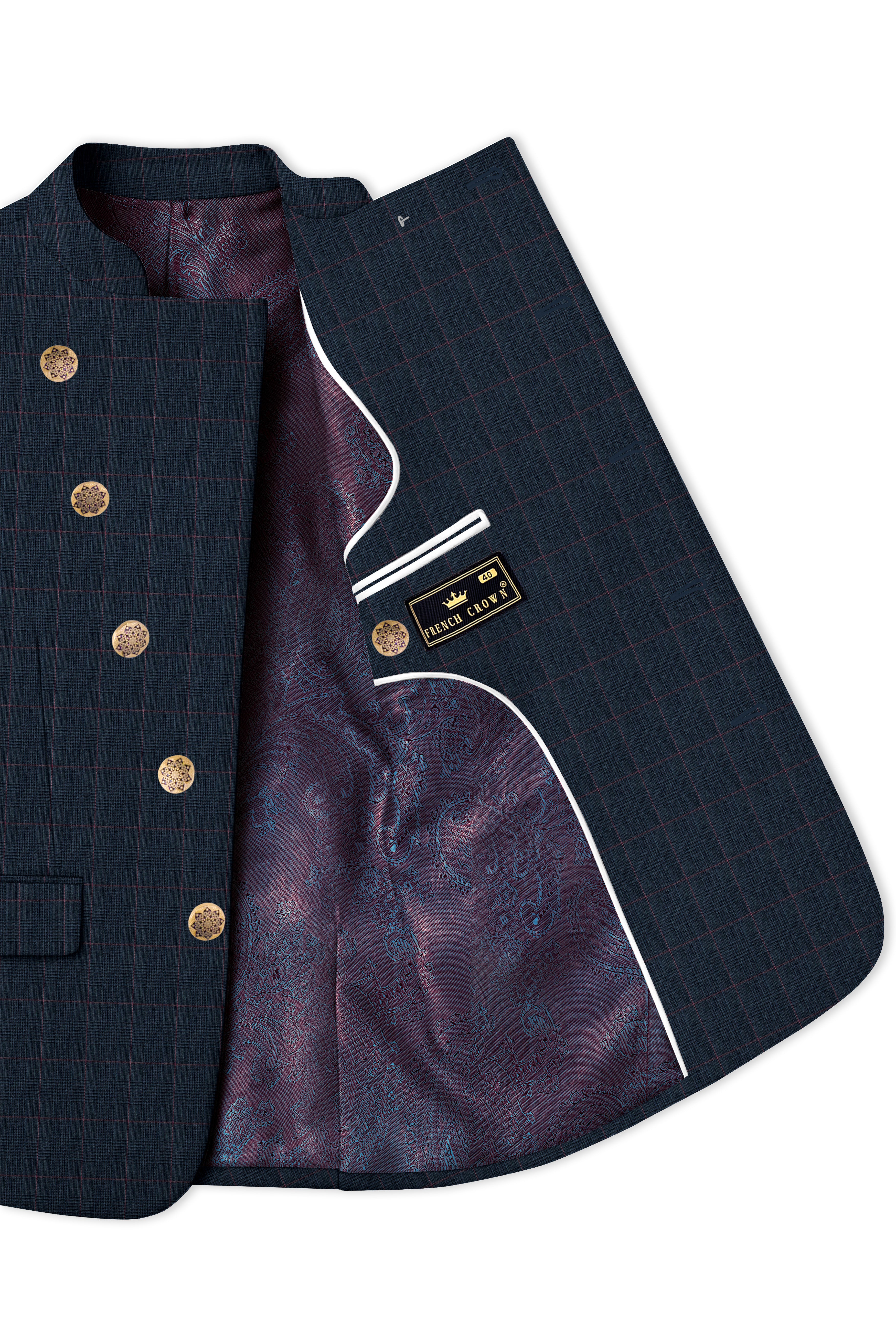 Ebony Subtle Plaid Cross Placket Bandhgala Suit