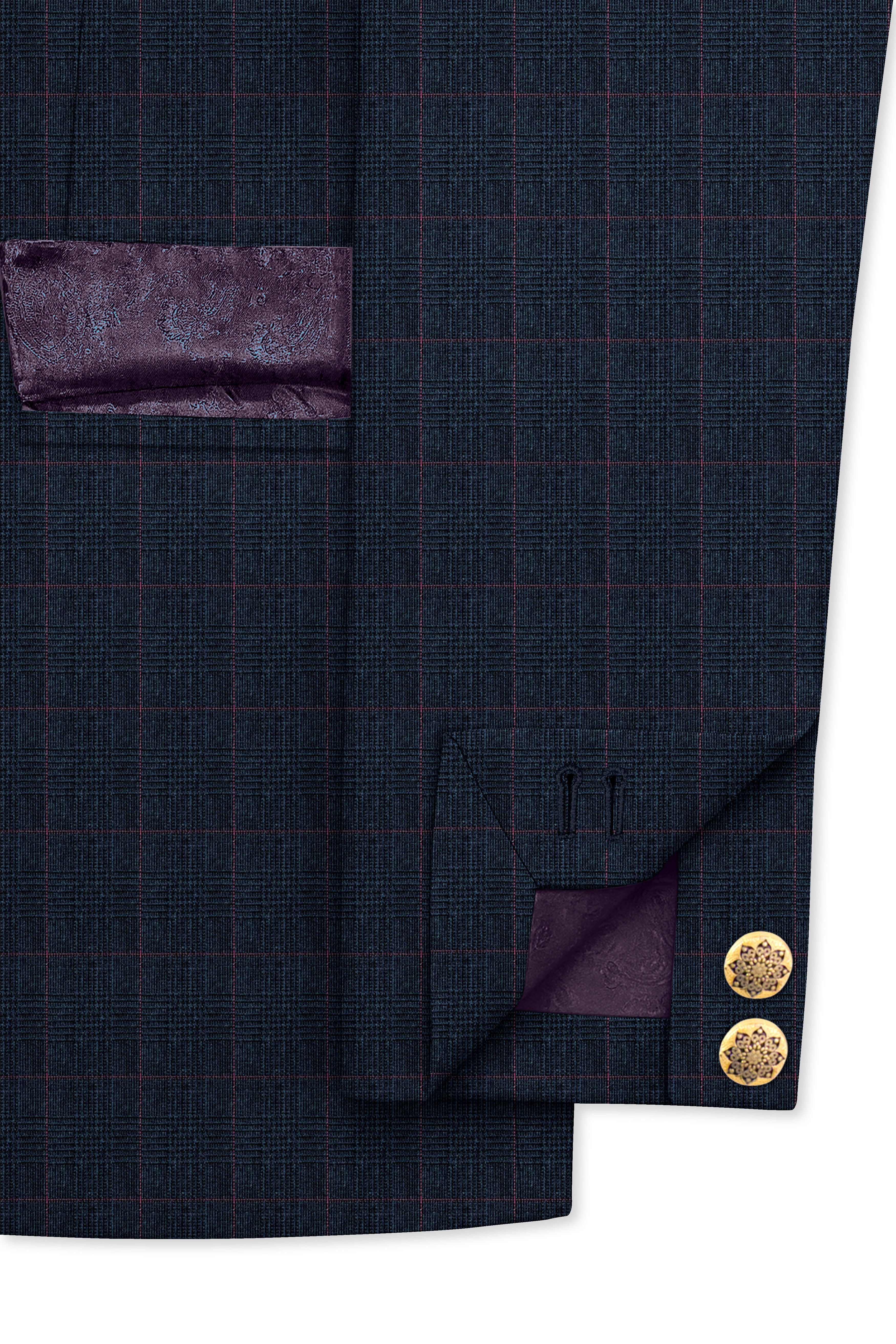 Ebony Subtle Plaid Cross Placket Bandhgala Suit