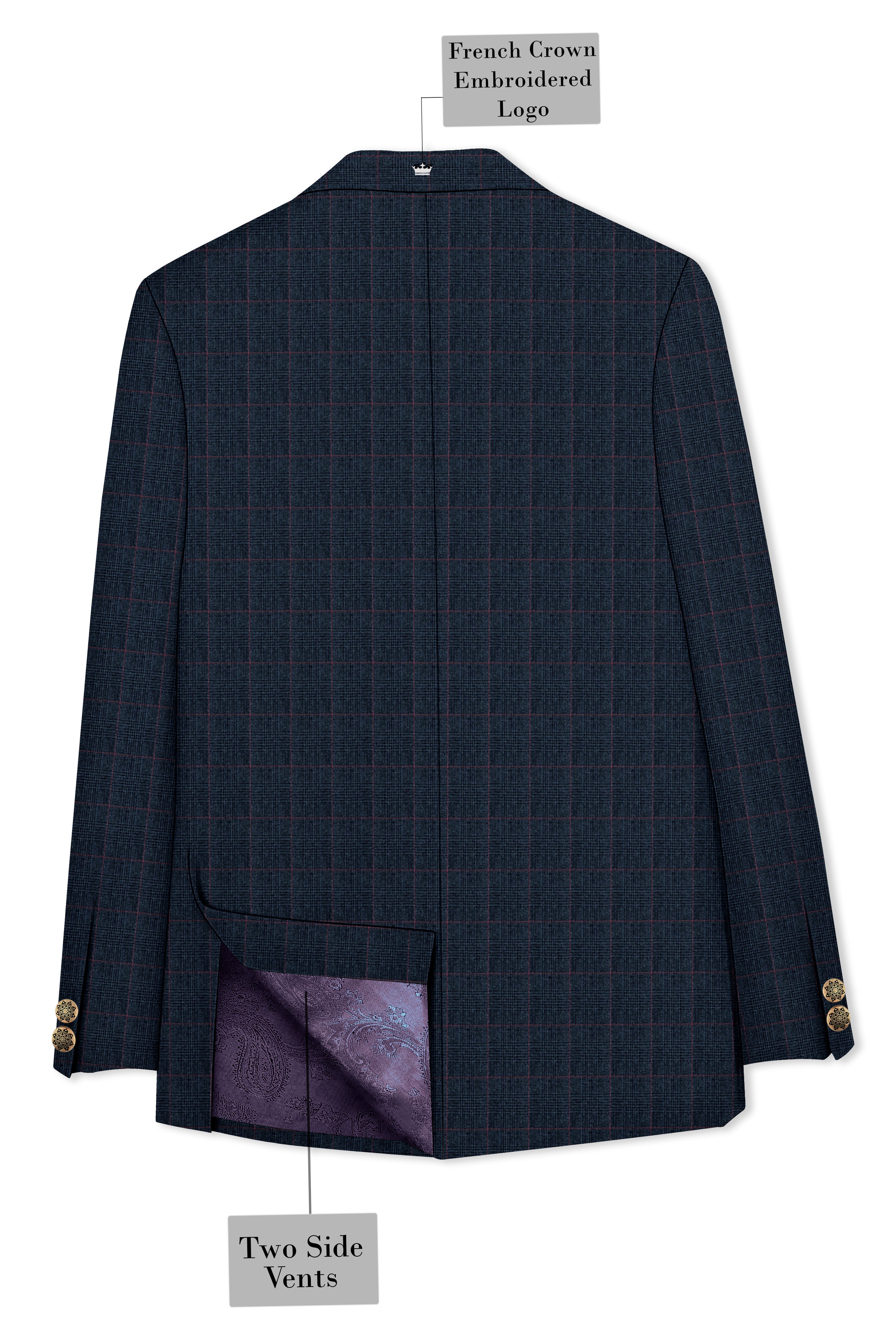 Ebony Subtle Plaid Cross Placket Bandhgala Suit