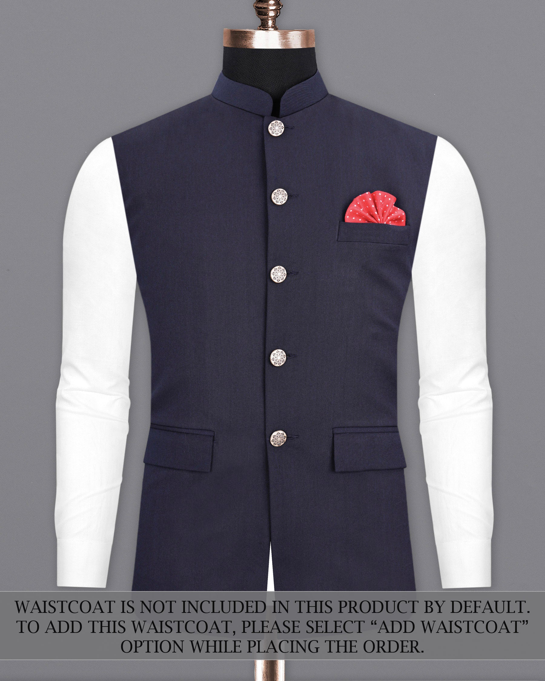 Gunmetal Blue Cross Placket Bandhgala Suit