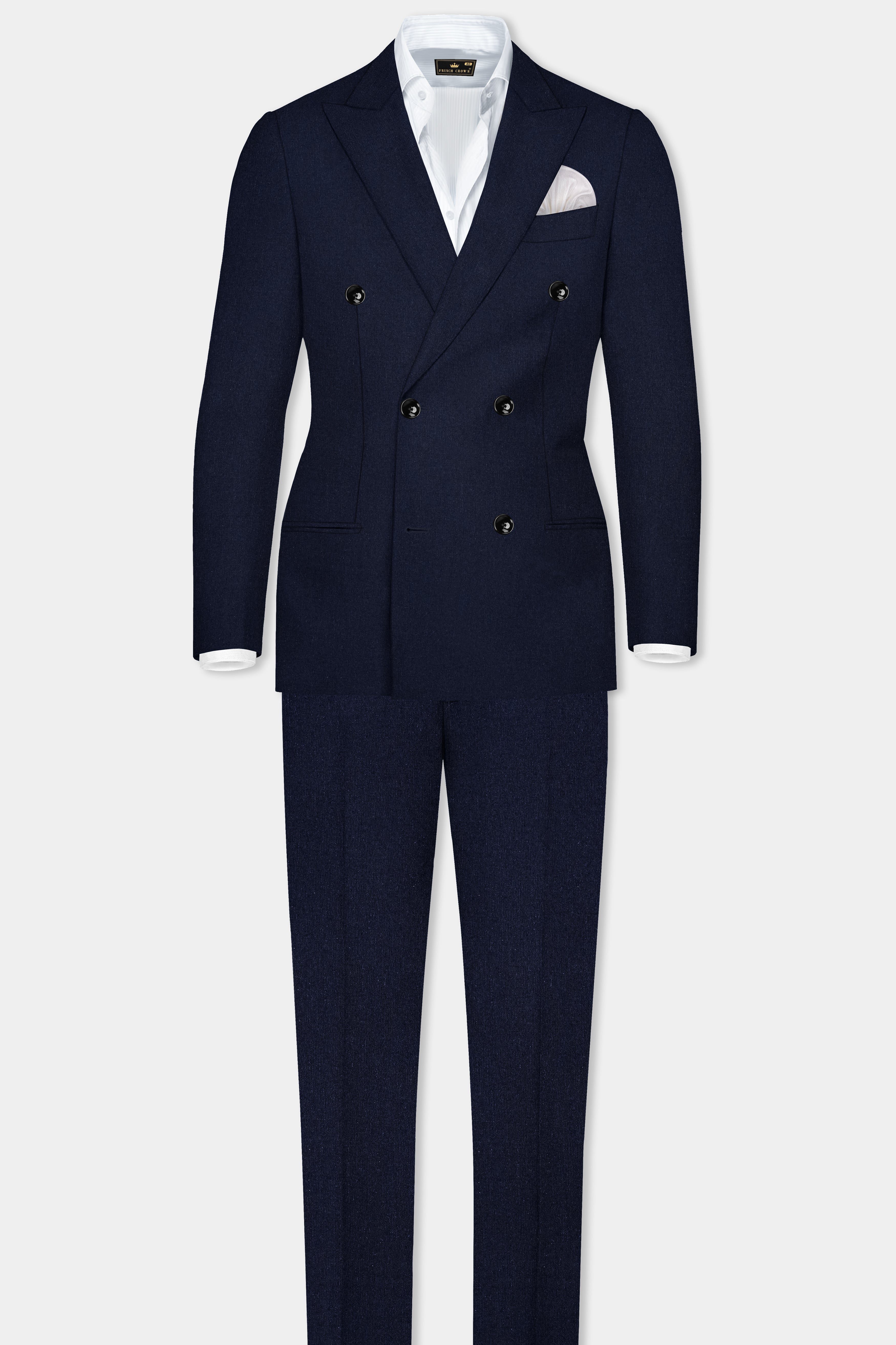 Tuna Navy Blue Micro Triangle Textured Double Breasted Suit