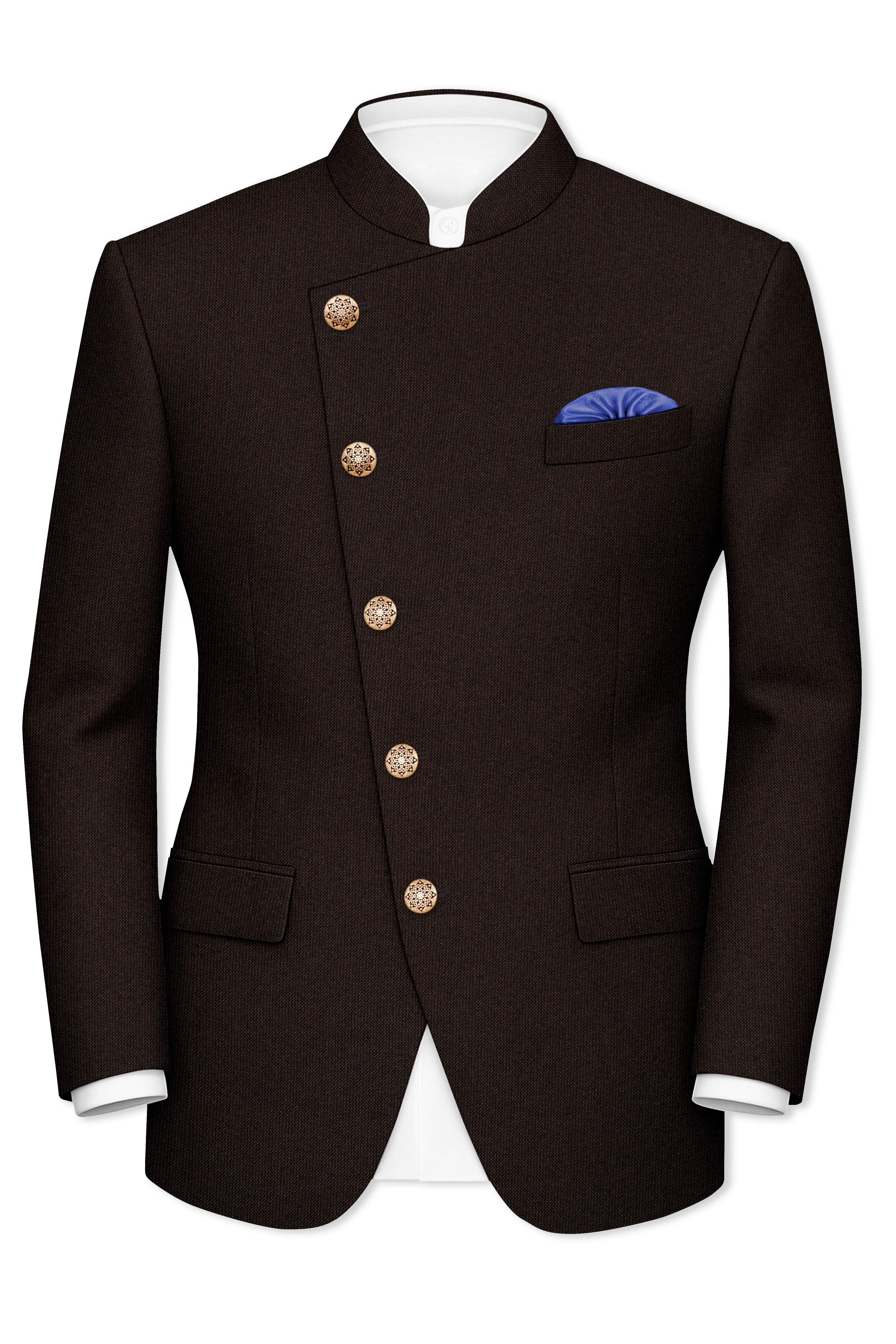 English Walnut Brown Cross Placket Bandhgala Suit
