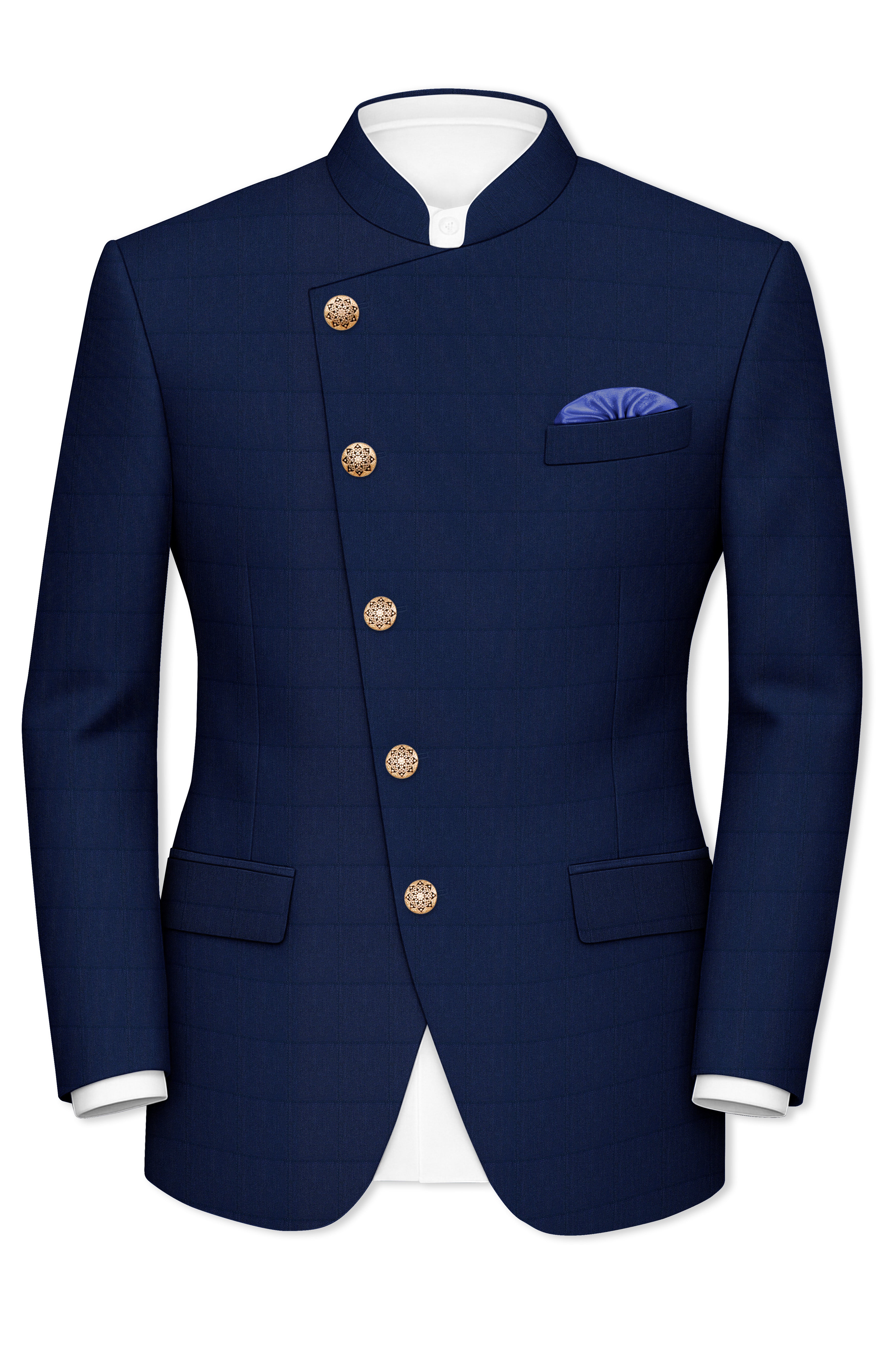 Rhino Blue Cross Placket Bandhgala Suit
