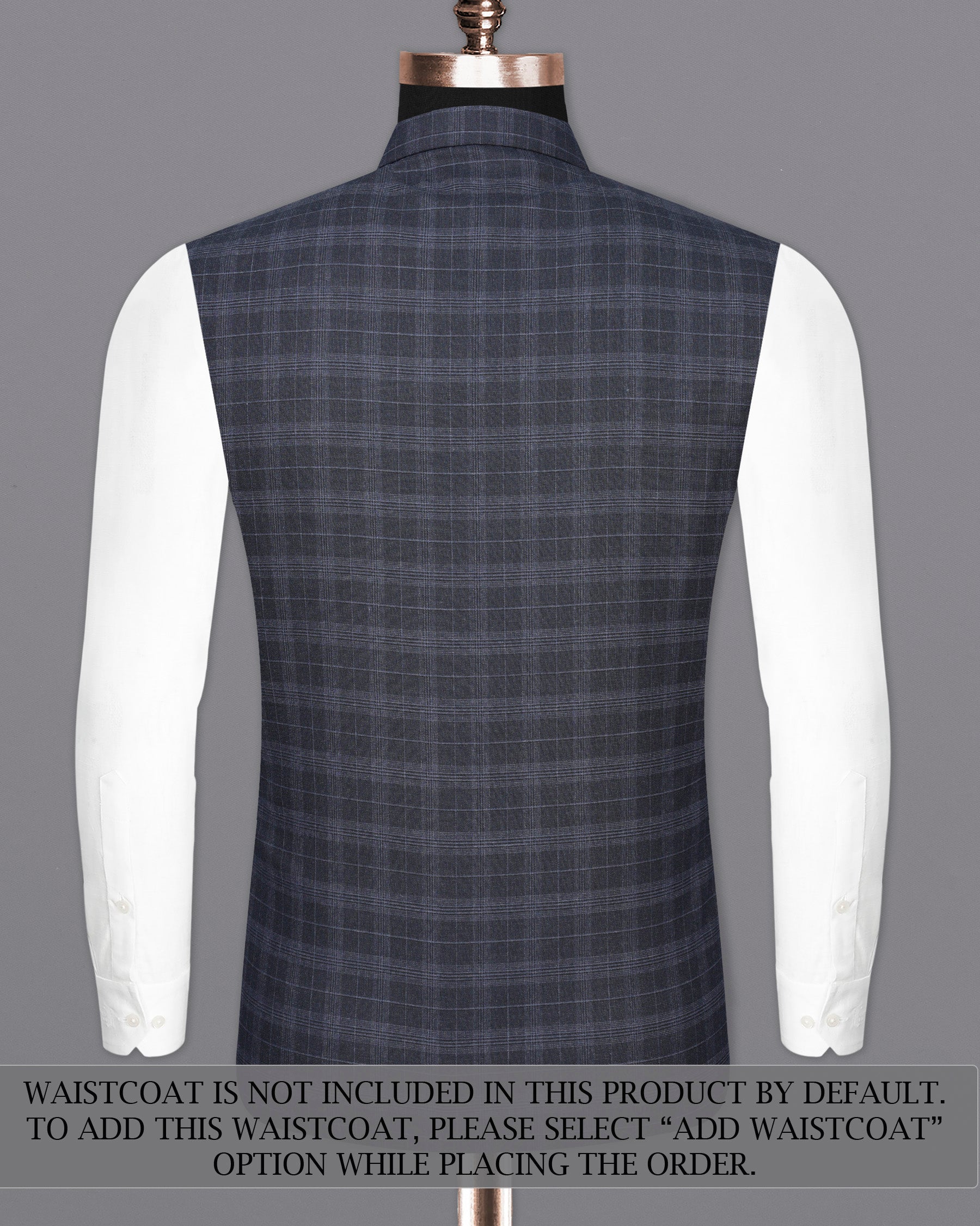 Iridium Dark Gray With Mobster Gray Plaid Cross Placket Bandhgala Suit