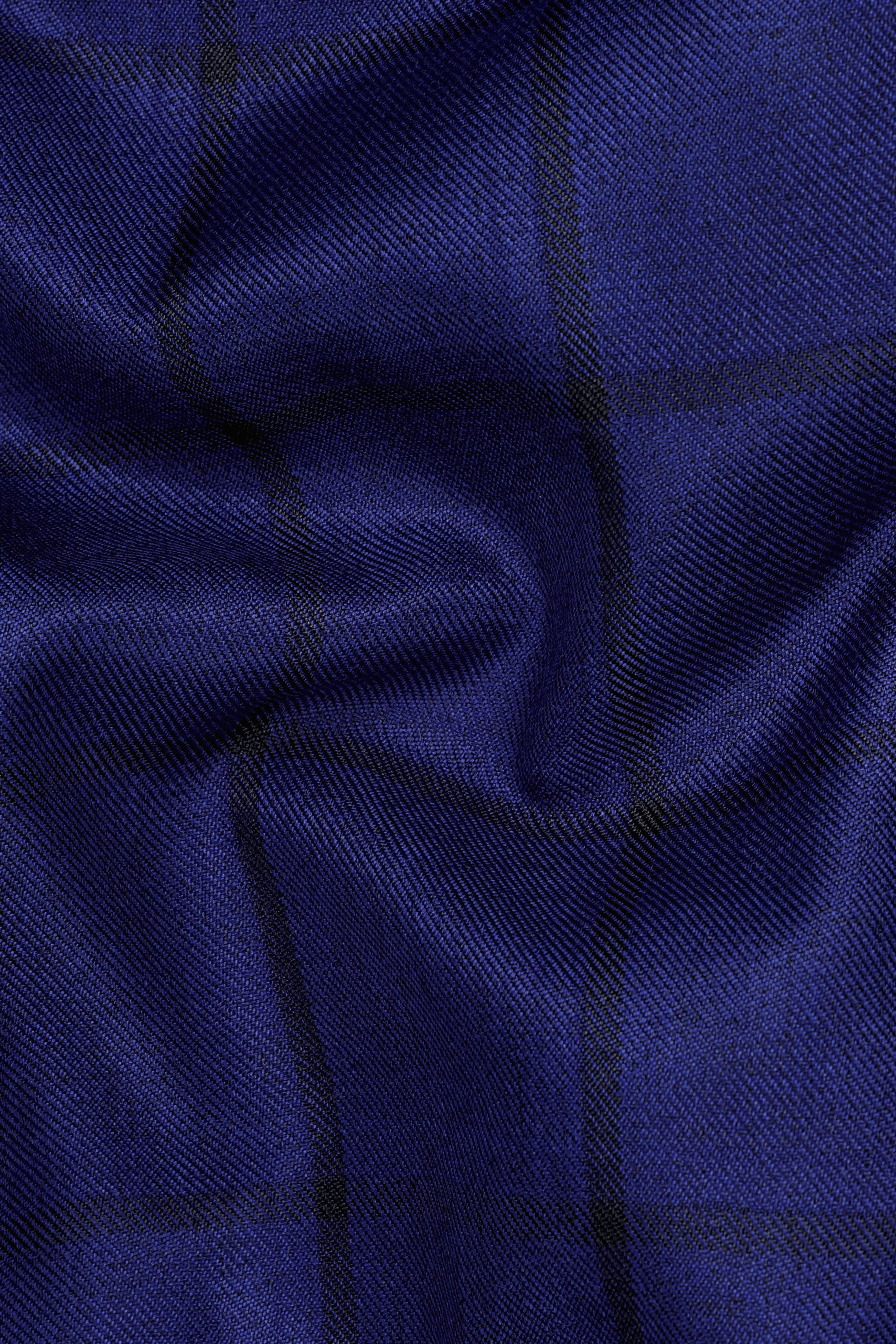 Dark Blue Windowpane Cross Placket Bandhgala Suit