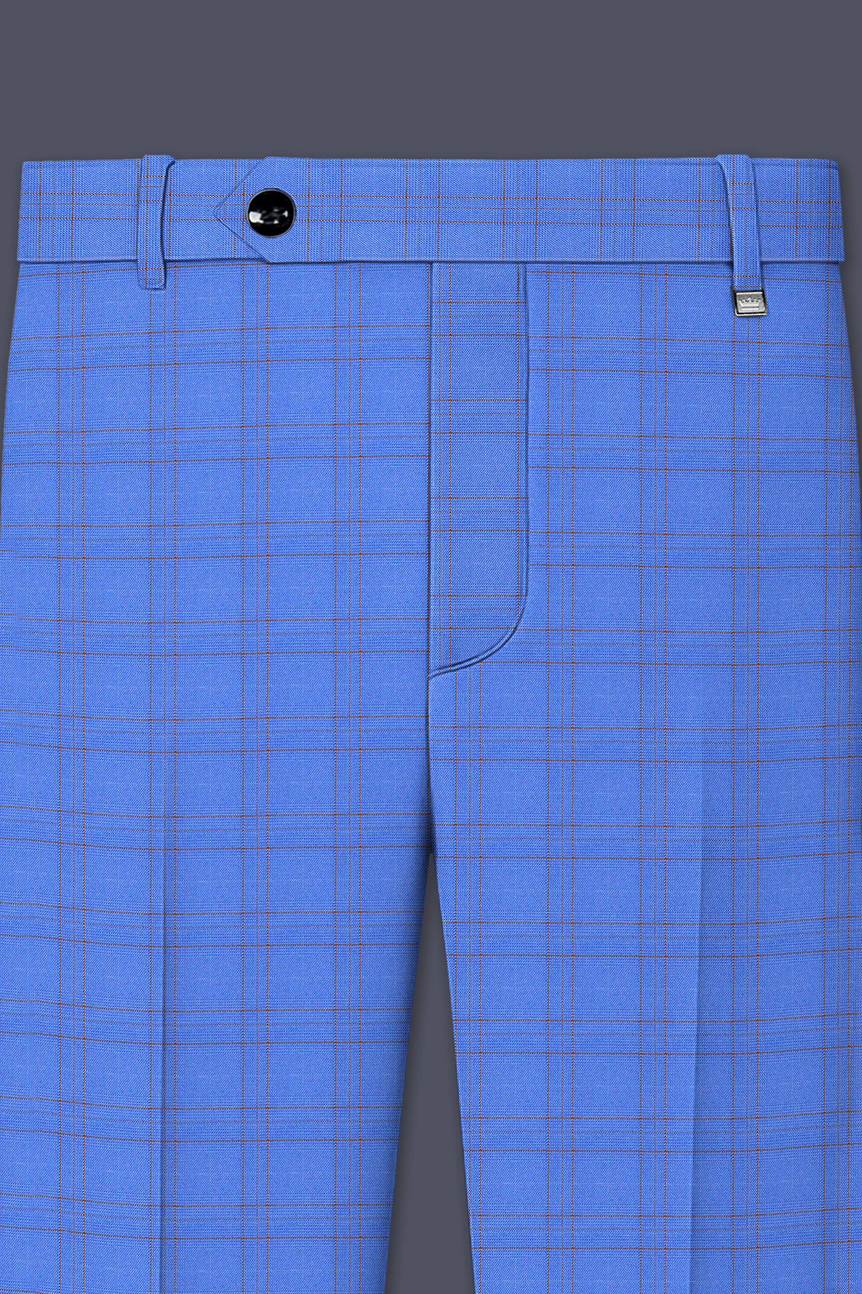 Scampi Blue With Pickled Brown Plaid Cross Placket Bandhgala Suit