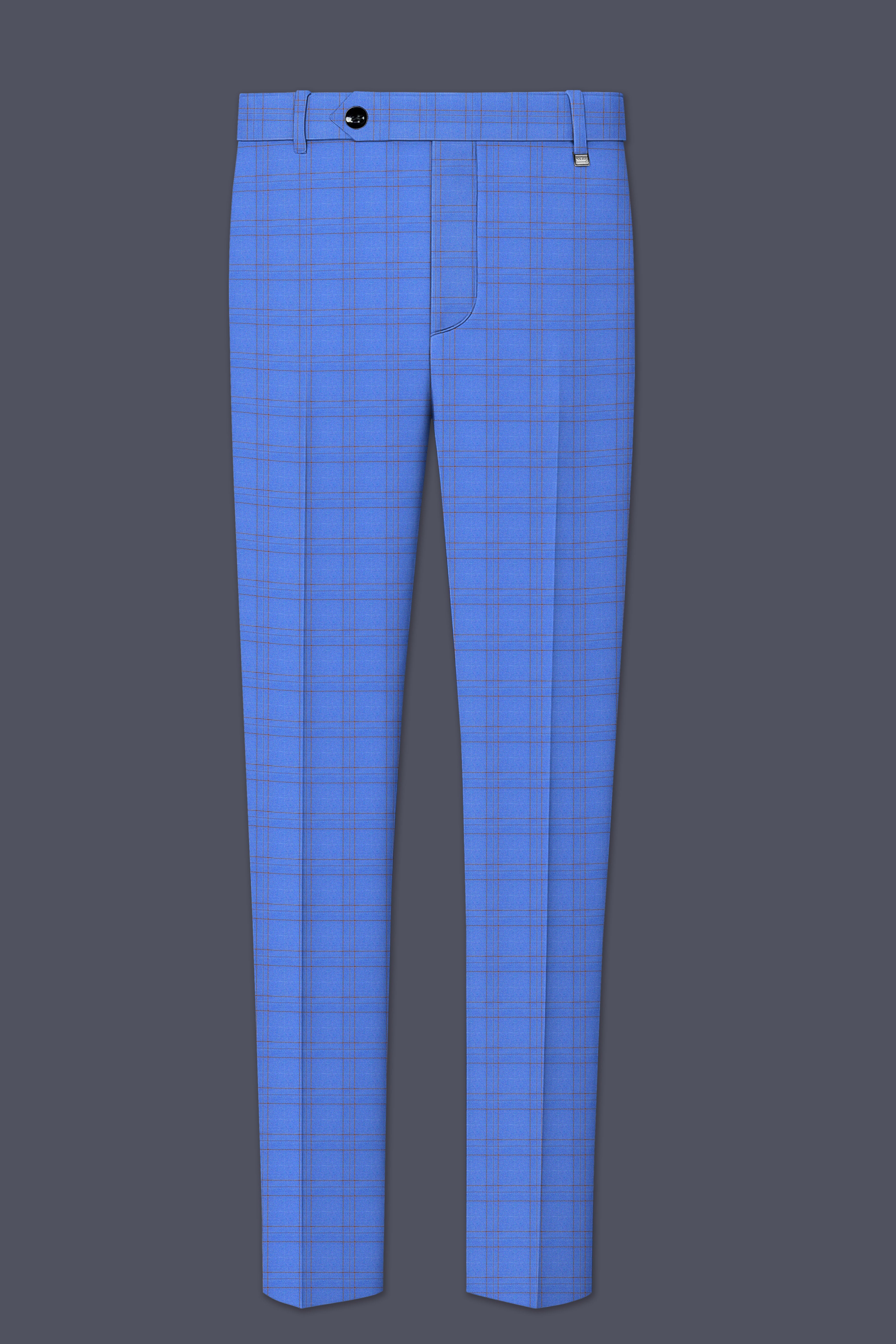 Scampi Blue With Pickled Brown Plaid Cross Placket Bandhgala Suit