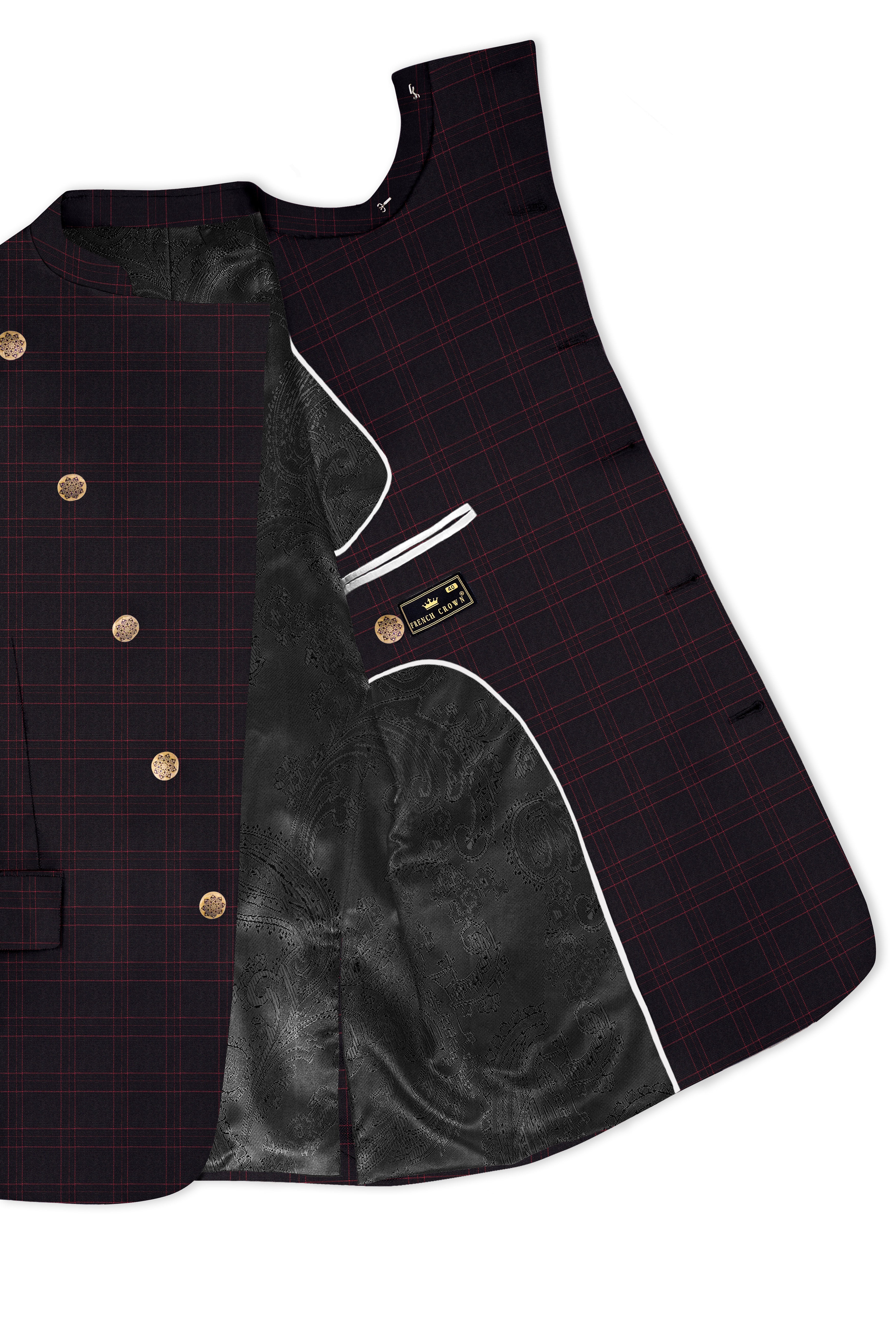 Onyx Black windowpane Cross Placket Bandhgala Suit