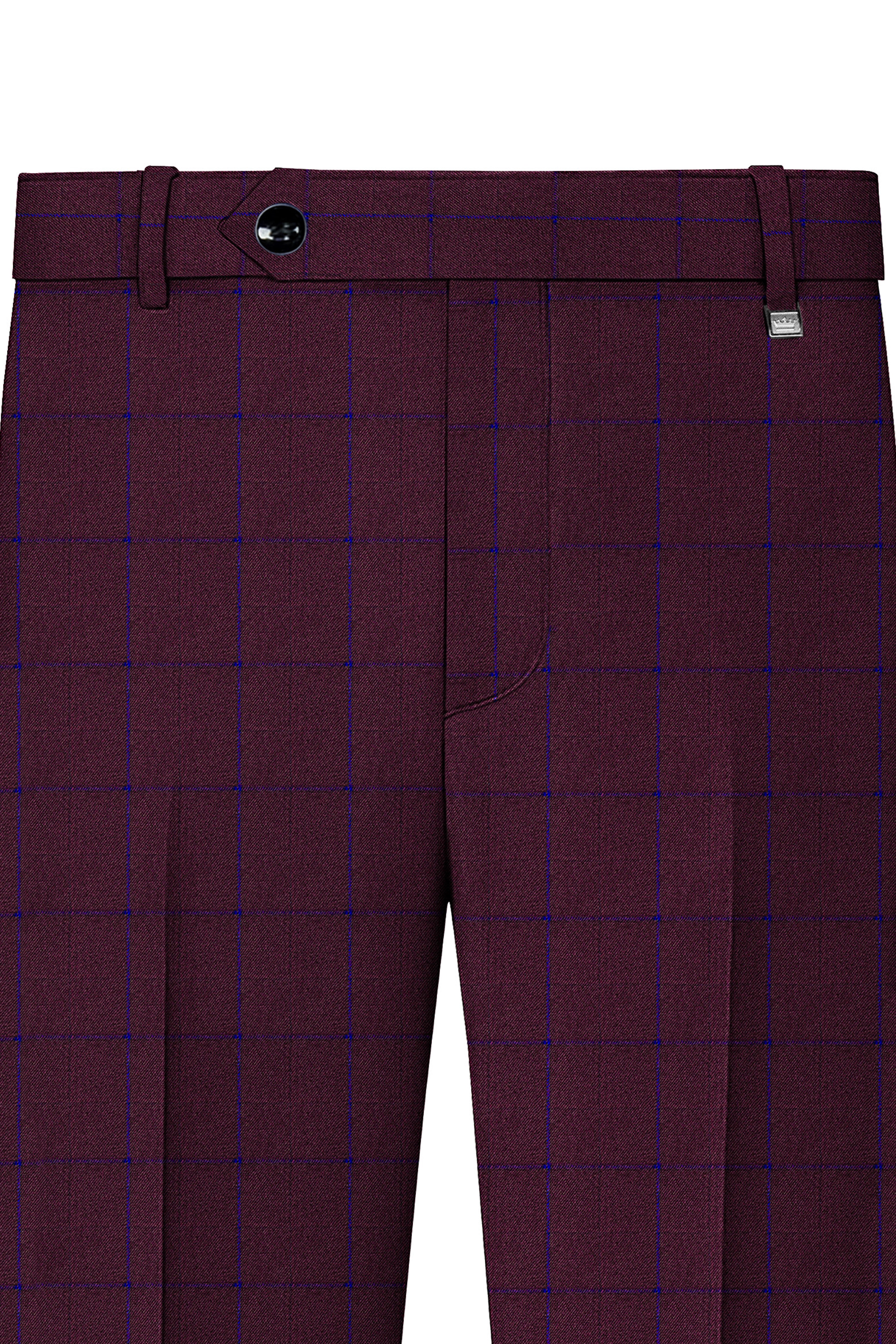 Wine Berry With Haiti Blue Windowpane Cross Placket Bandhgala Suit