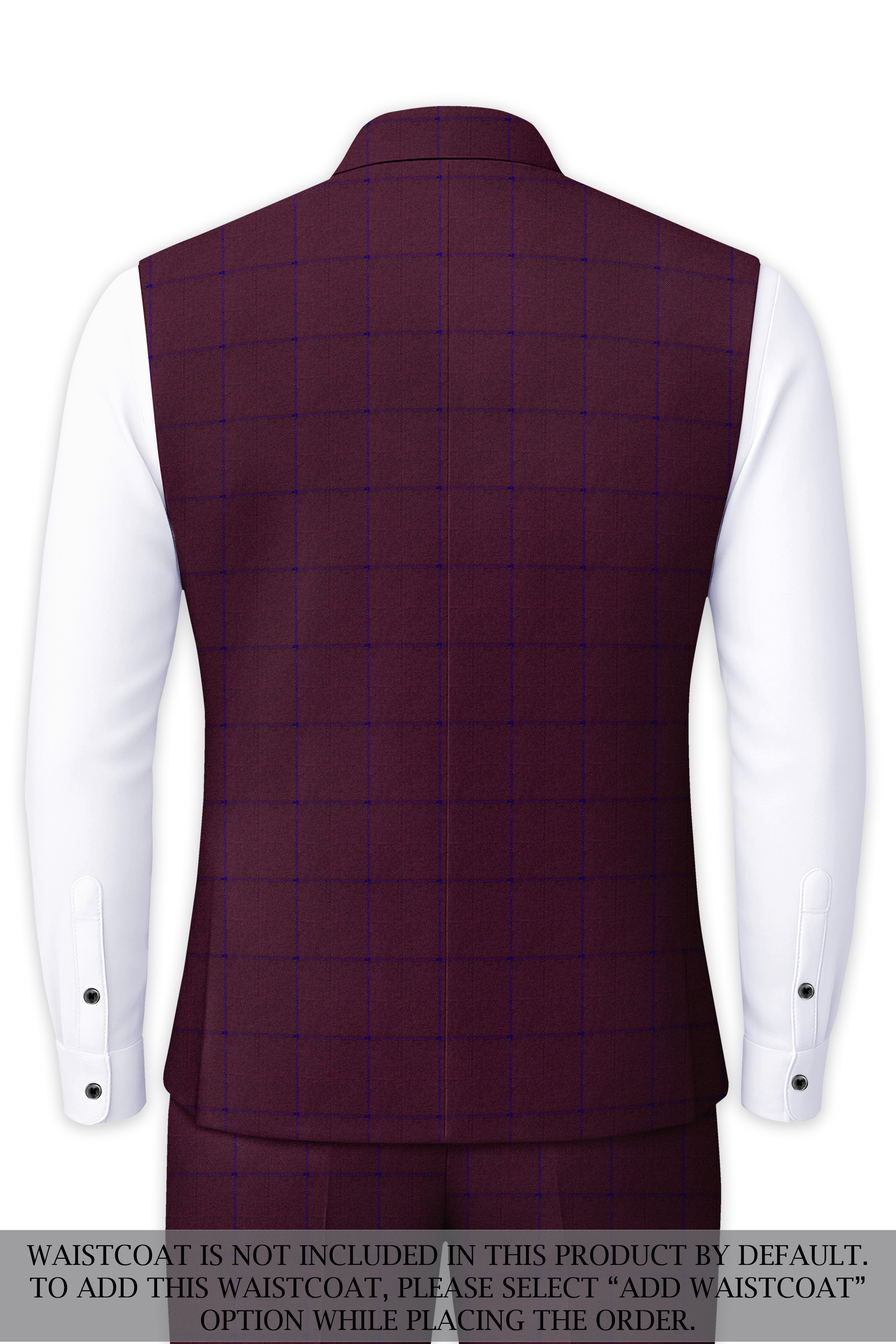 Wine Berry With Haiti Blue Windowpane Cross Placket Bandhgala Suit