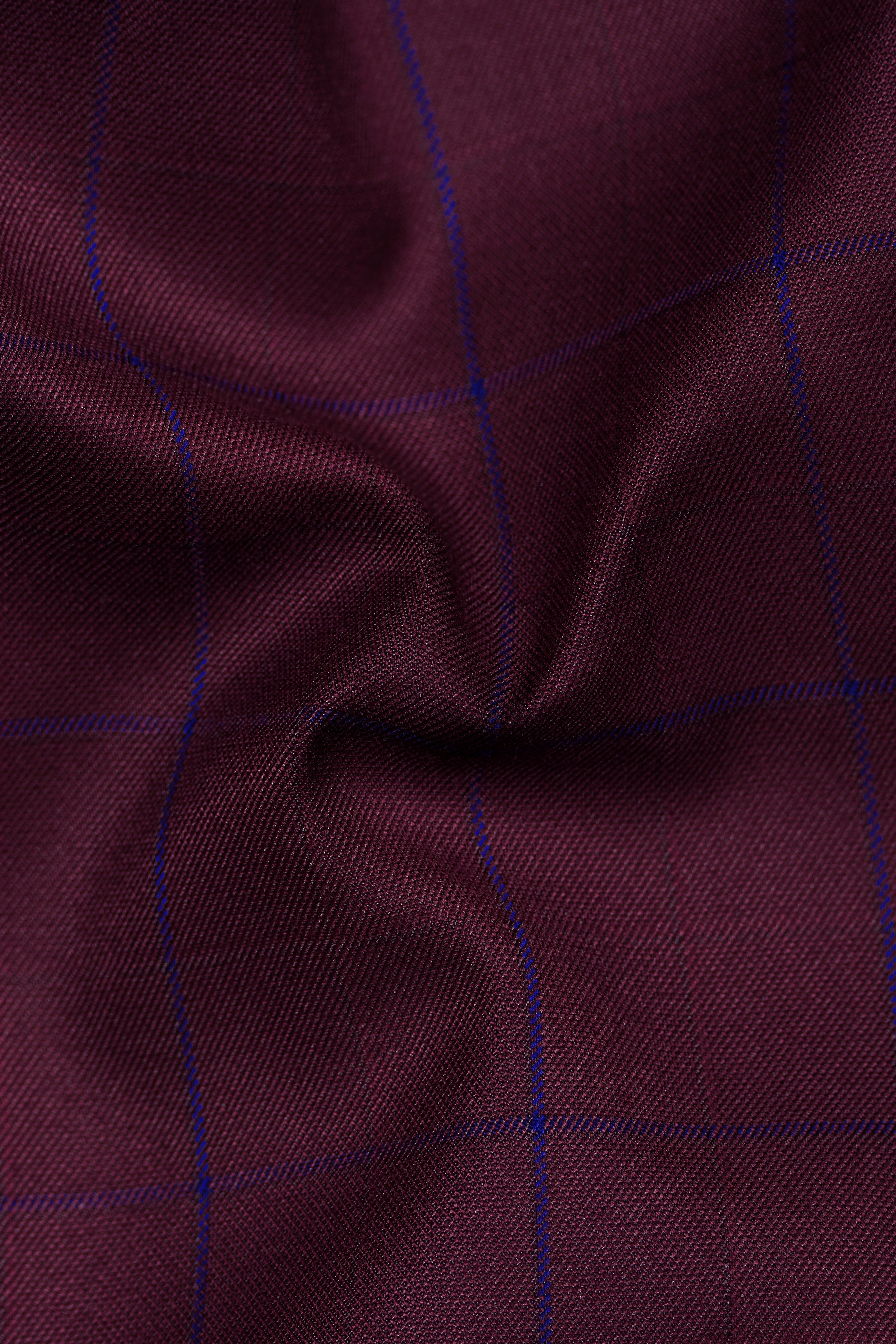 Wine Berry With Haiti Blue Windowpane Cross Placket Bandhgala Suit