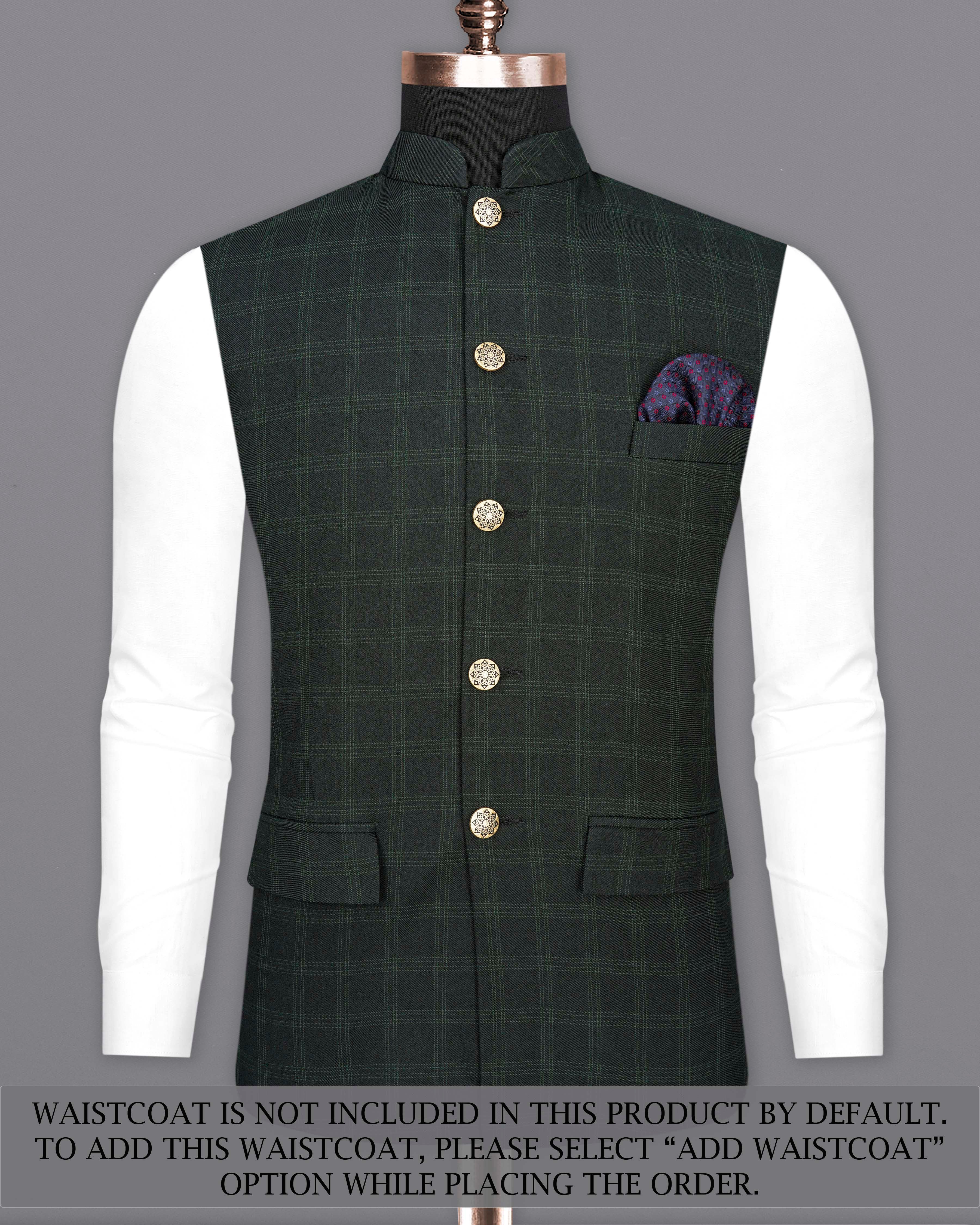 Zeus Green Plaid Cross Placket Bandhgala Suit