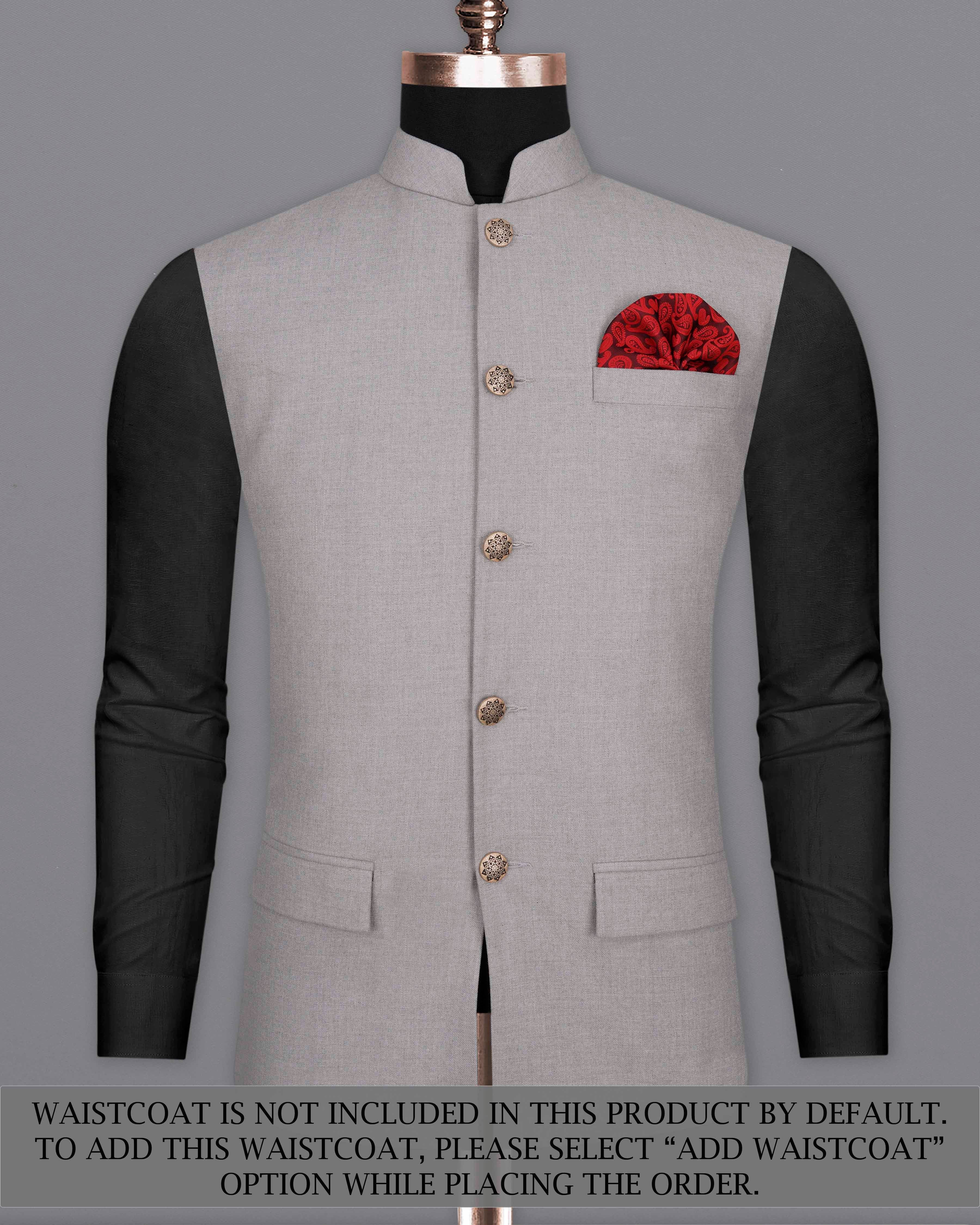 Spun Pearl Gray Cross Placket Bandhgala Suit