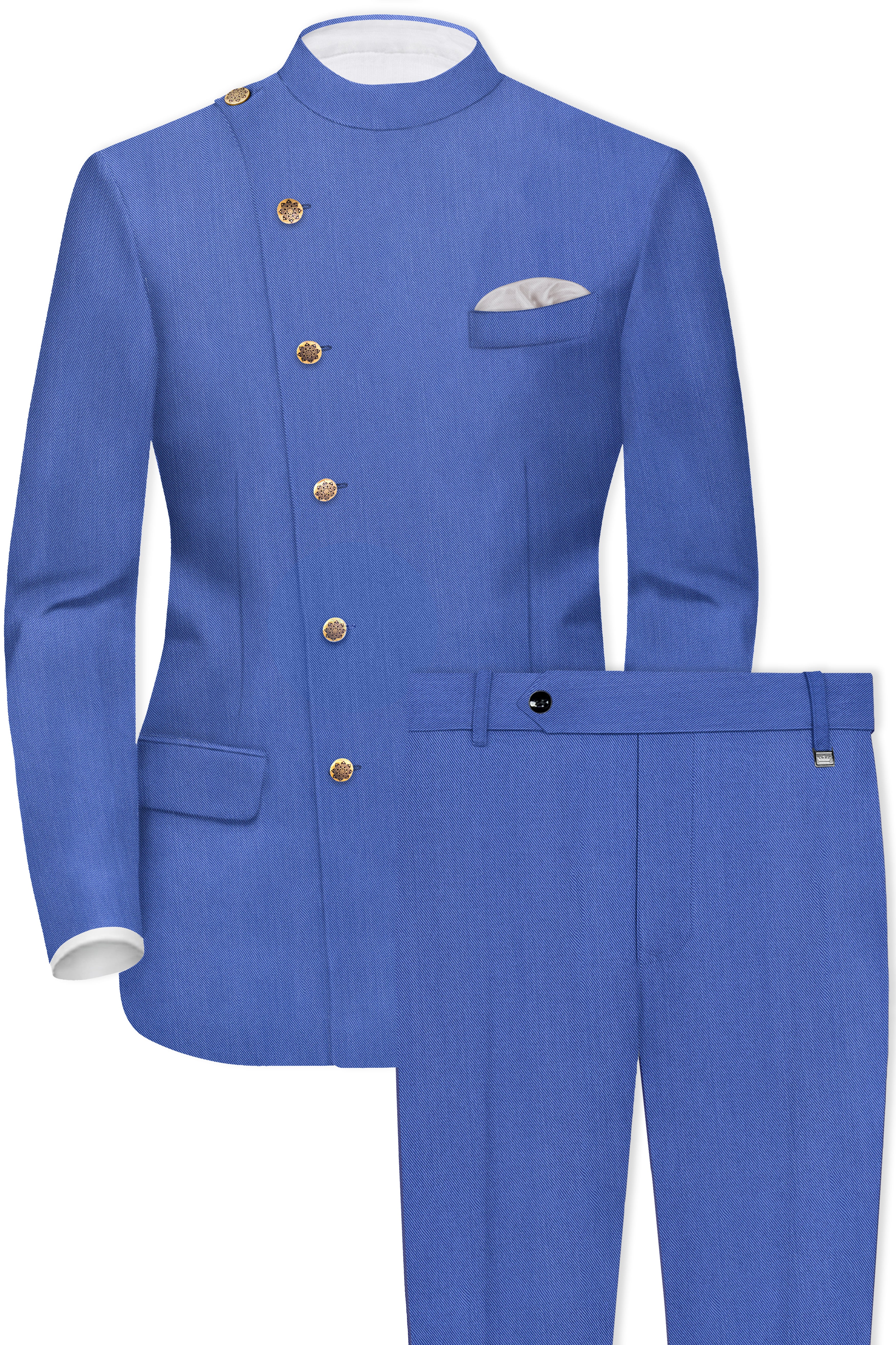 Twilight Blue Premium Cotton Cross Placket Bandhgala Suit