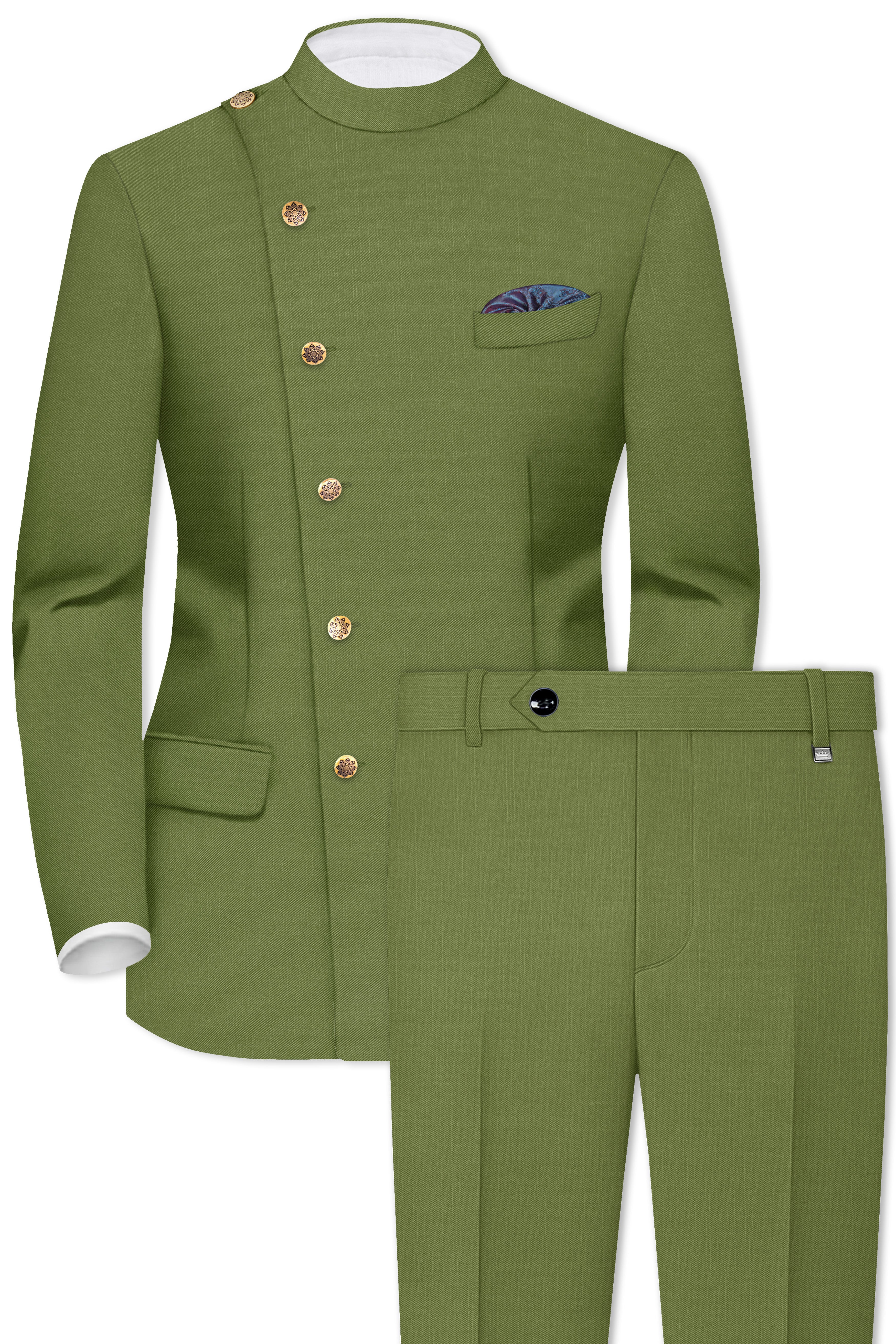 Cactus Green Cross Placket Bandhgala Suit