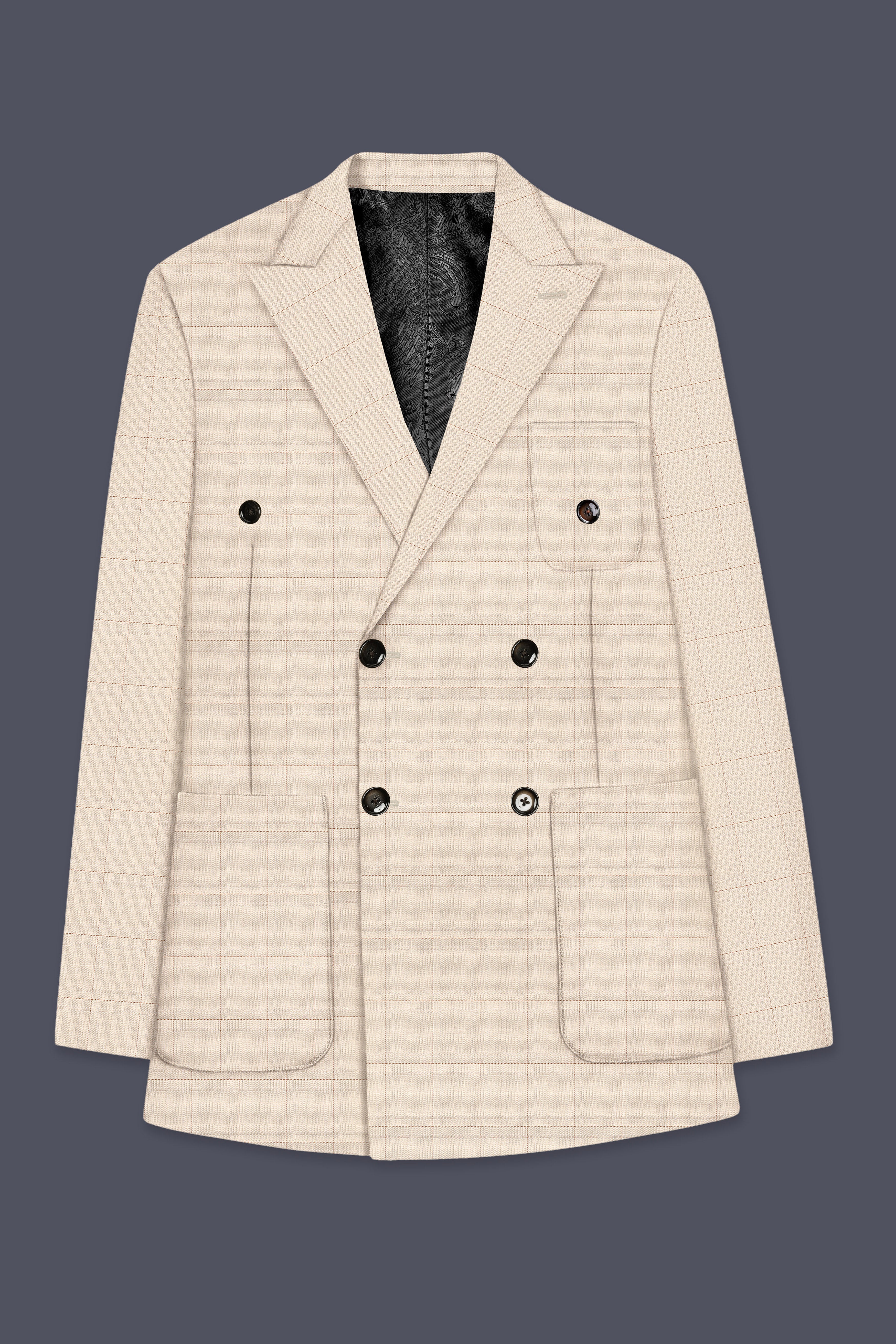 Bronco Cream Windowpane Double Breasted Sports Suit