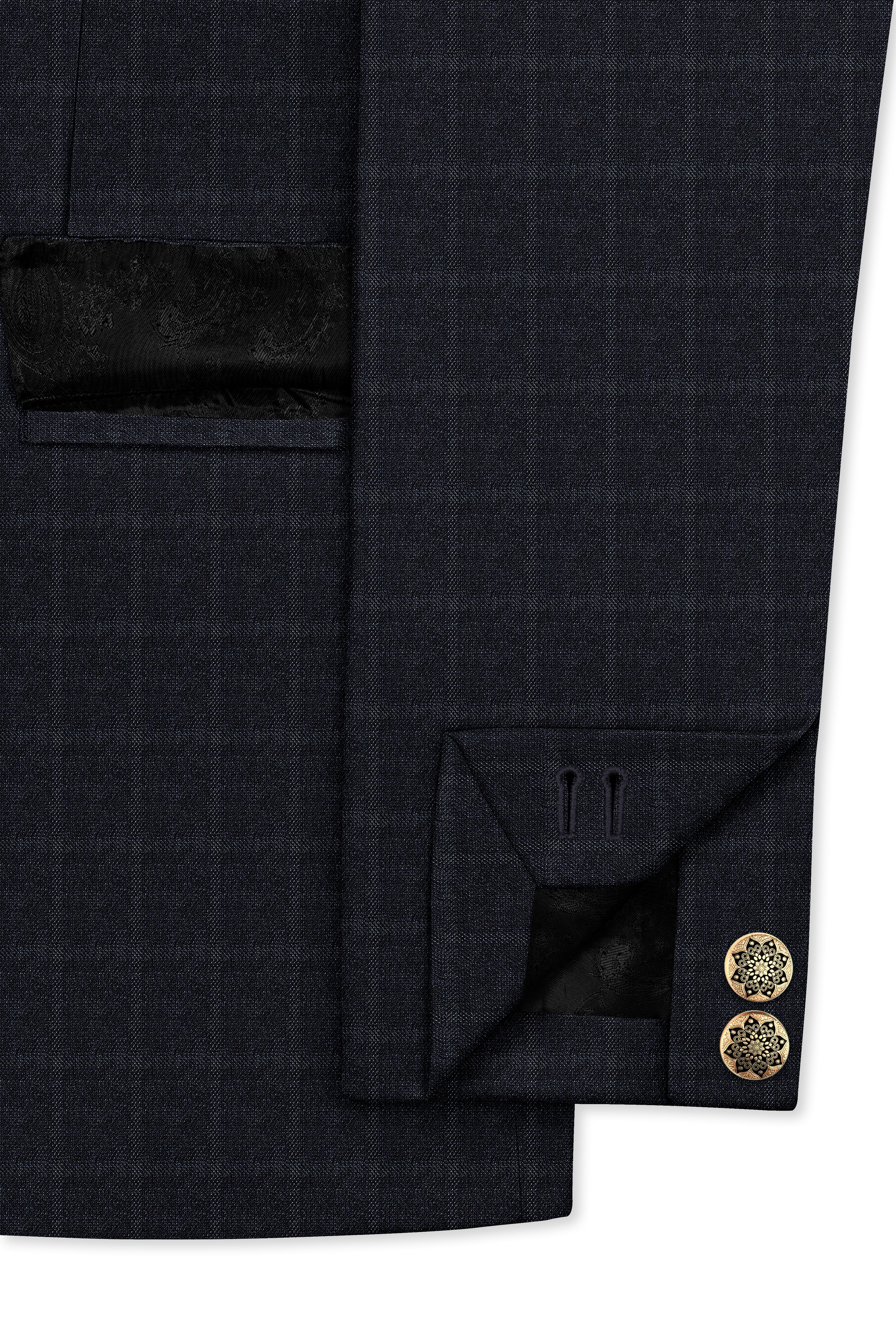 Bastille Light Black Windowpane Cross Placket Bandhgala Suit