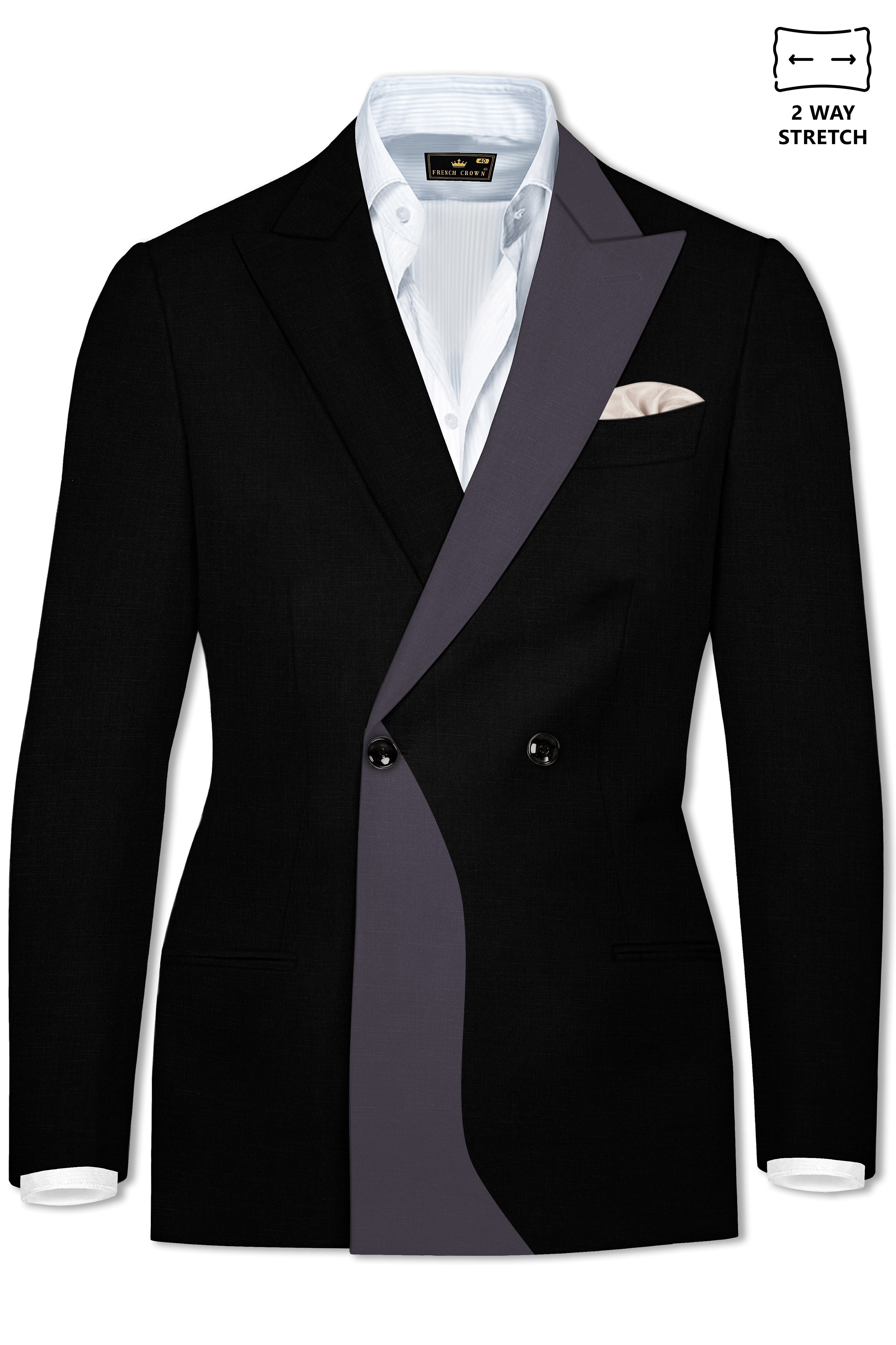 Jade Black Subtle Sheen with Dark Gray Stylish Lapel Designer Suit