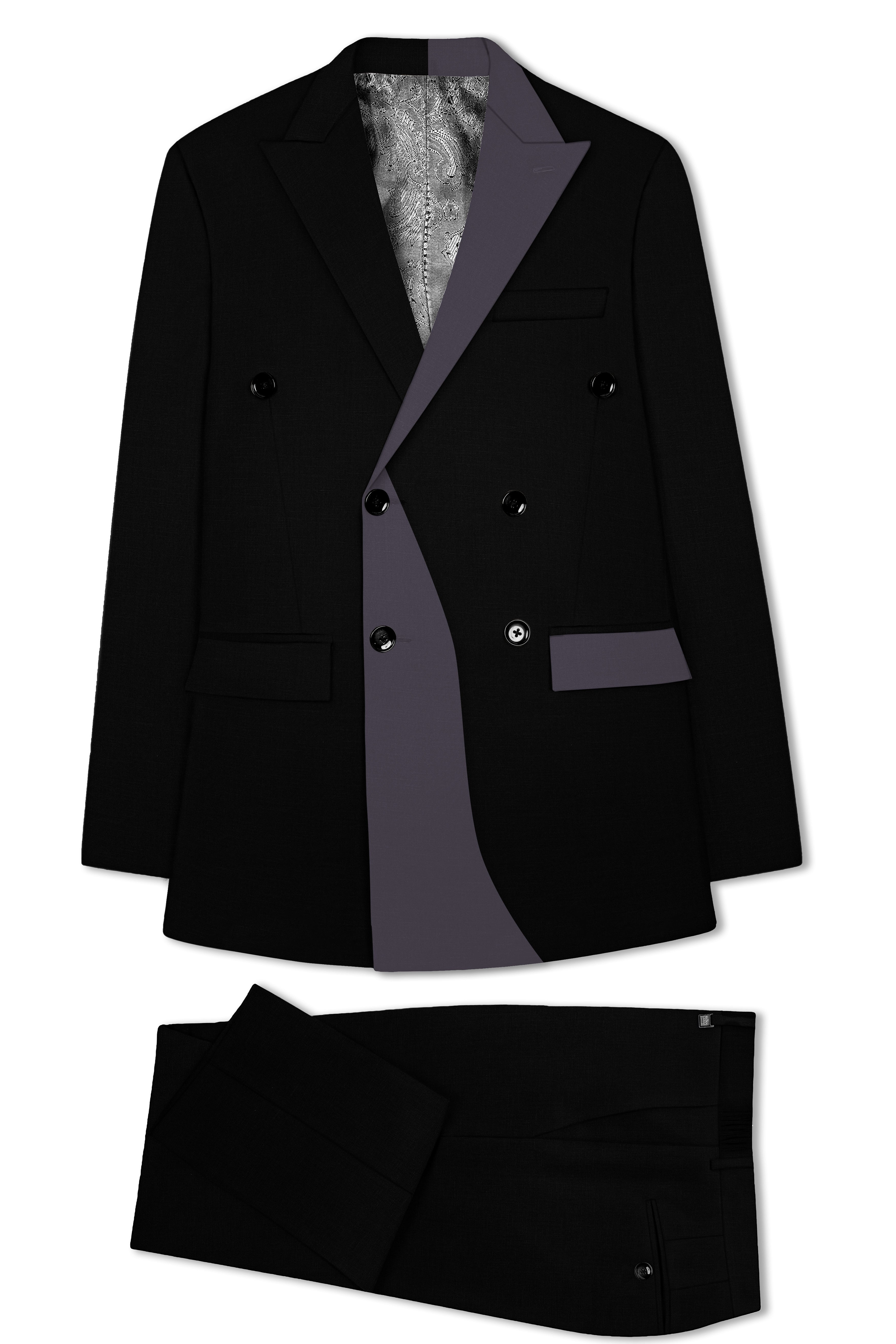 Jade Black Subtle Sheen with Dark Gray Stylish Lapel Designer Suit