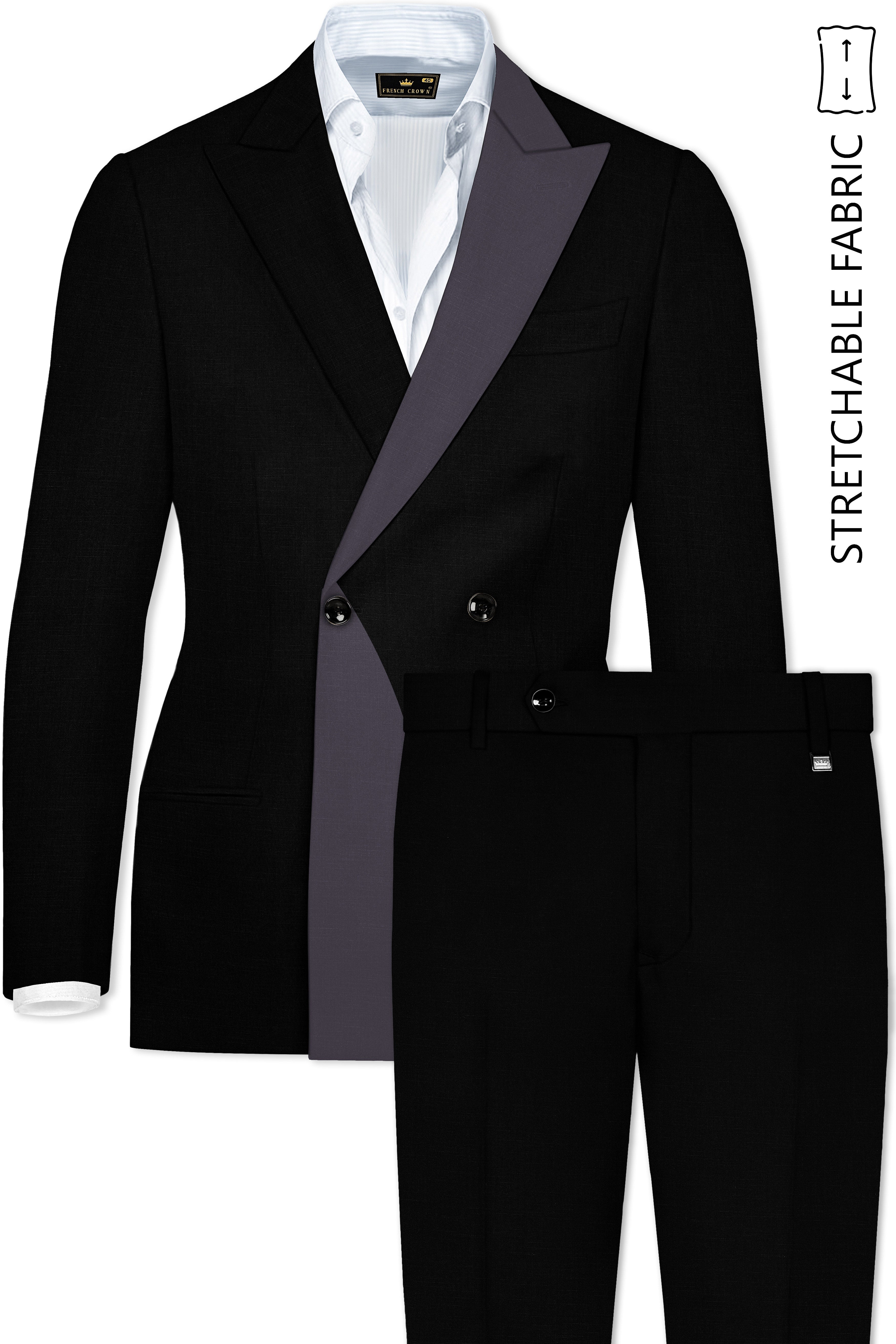 Jade Black Subtle Sheen with Dark Gray Stylish Lapel Designer Suit