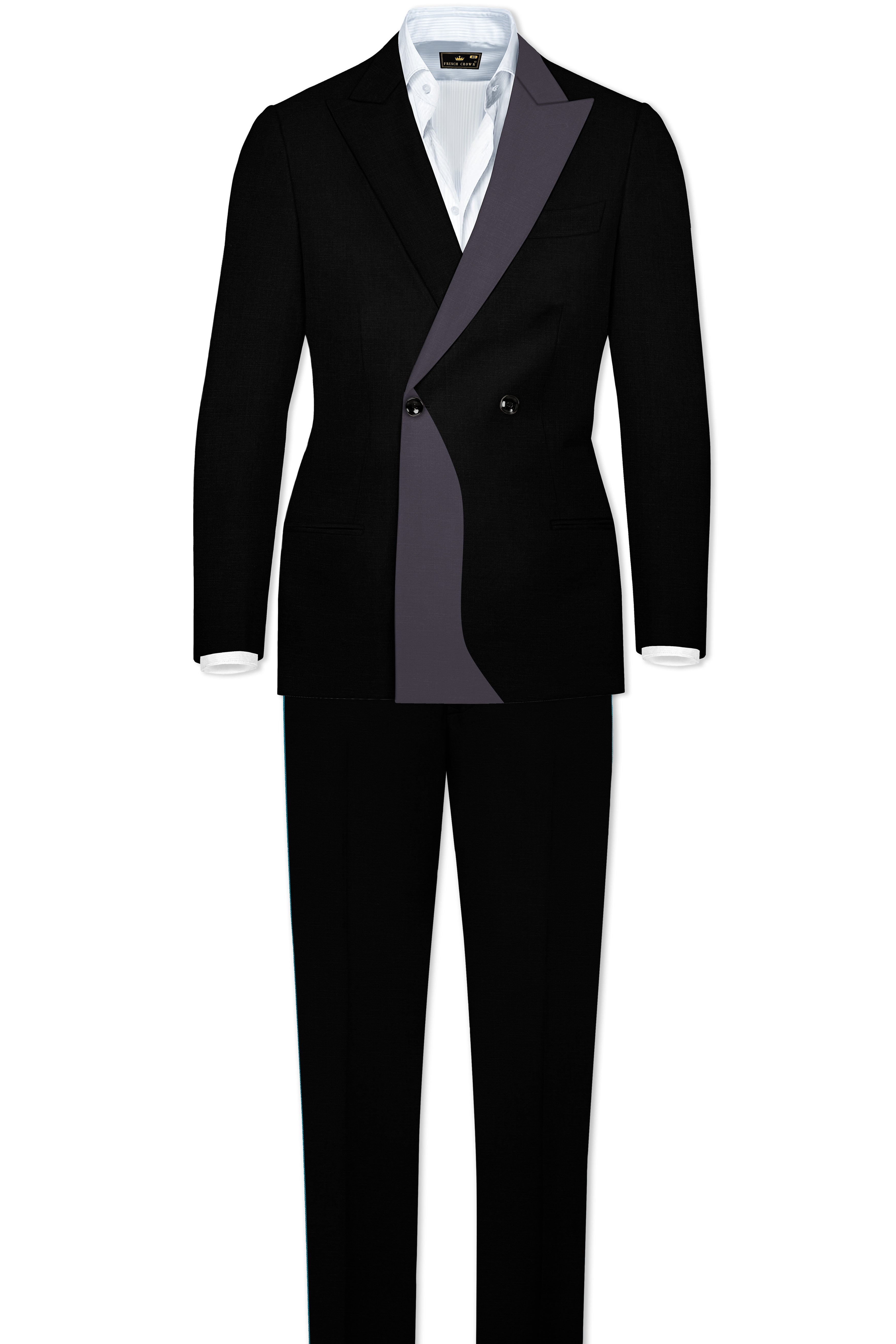 Jade Black Subtle Sheen with Dark Gray Stylish Lapel Designer Suit
