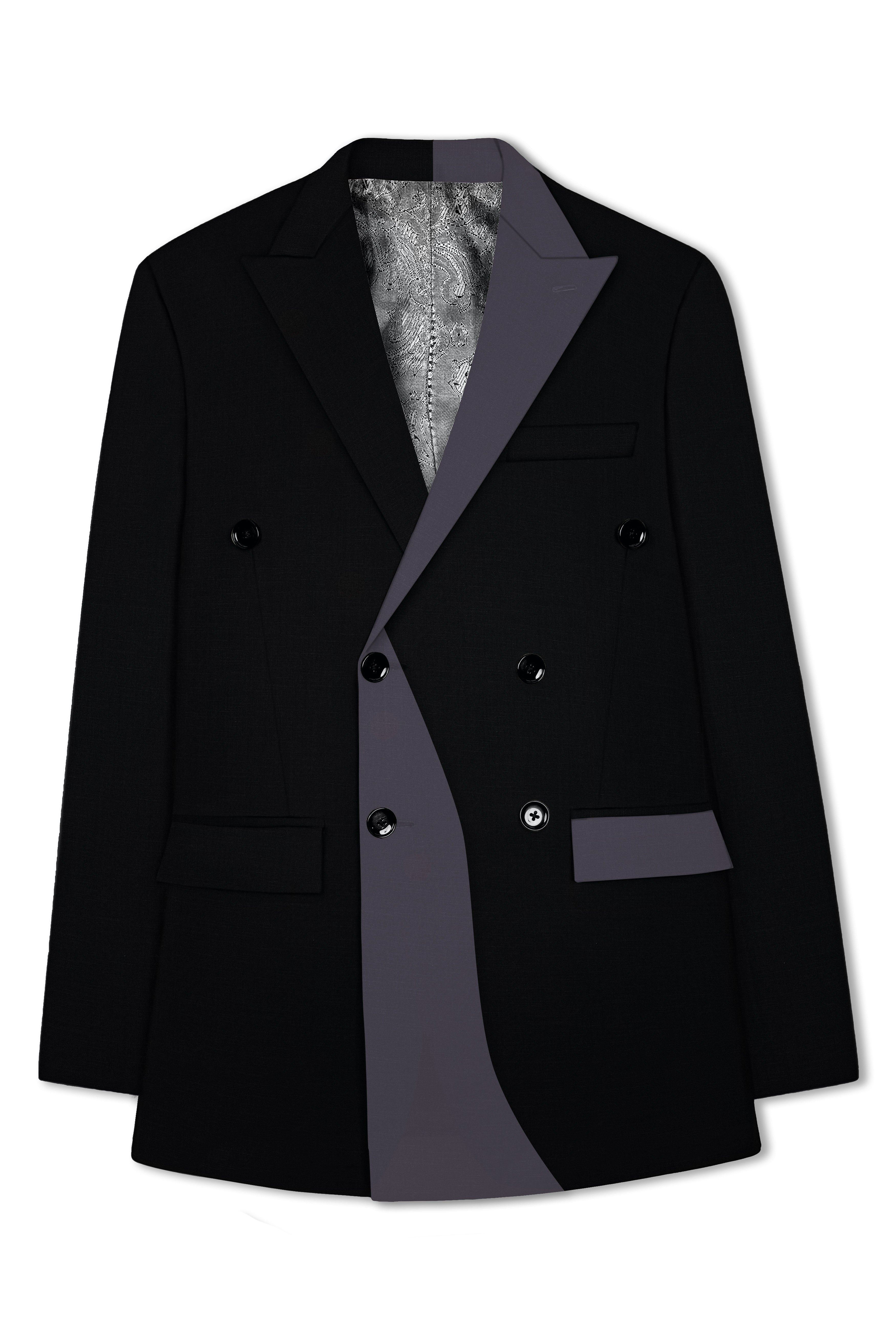 Jade Black Subtle Sheen with Dark Gray Stylish Lapel Designer Suit