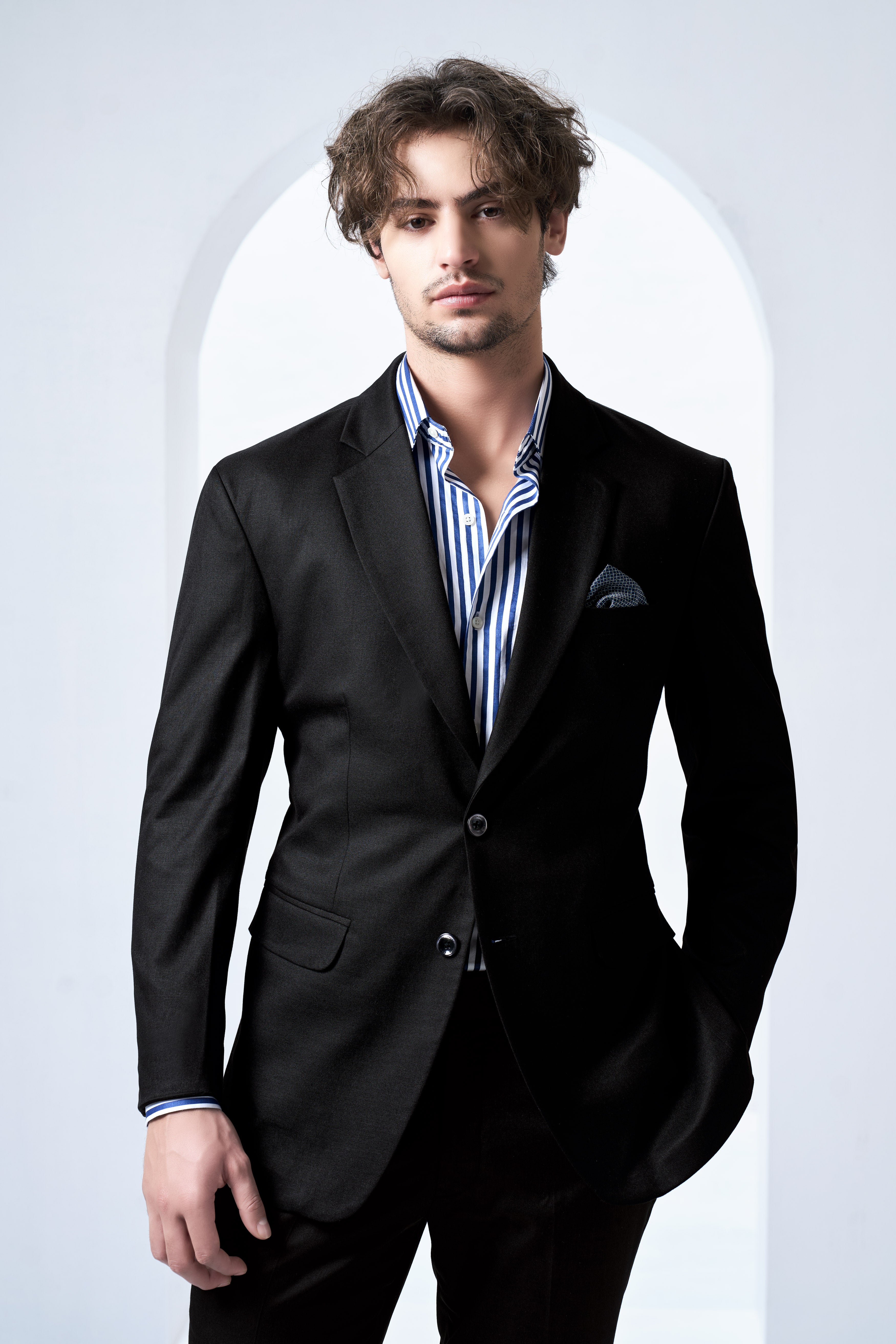 Jade Black Stretchable Subtle Sheen Single Breasted Suit