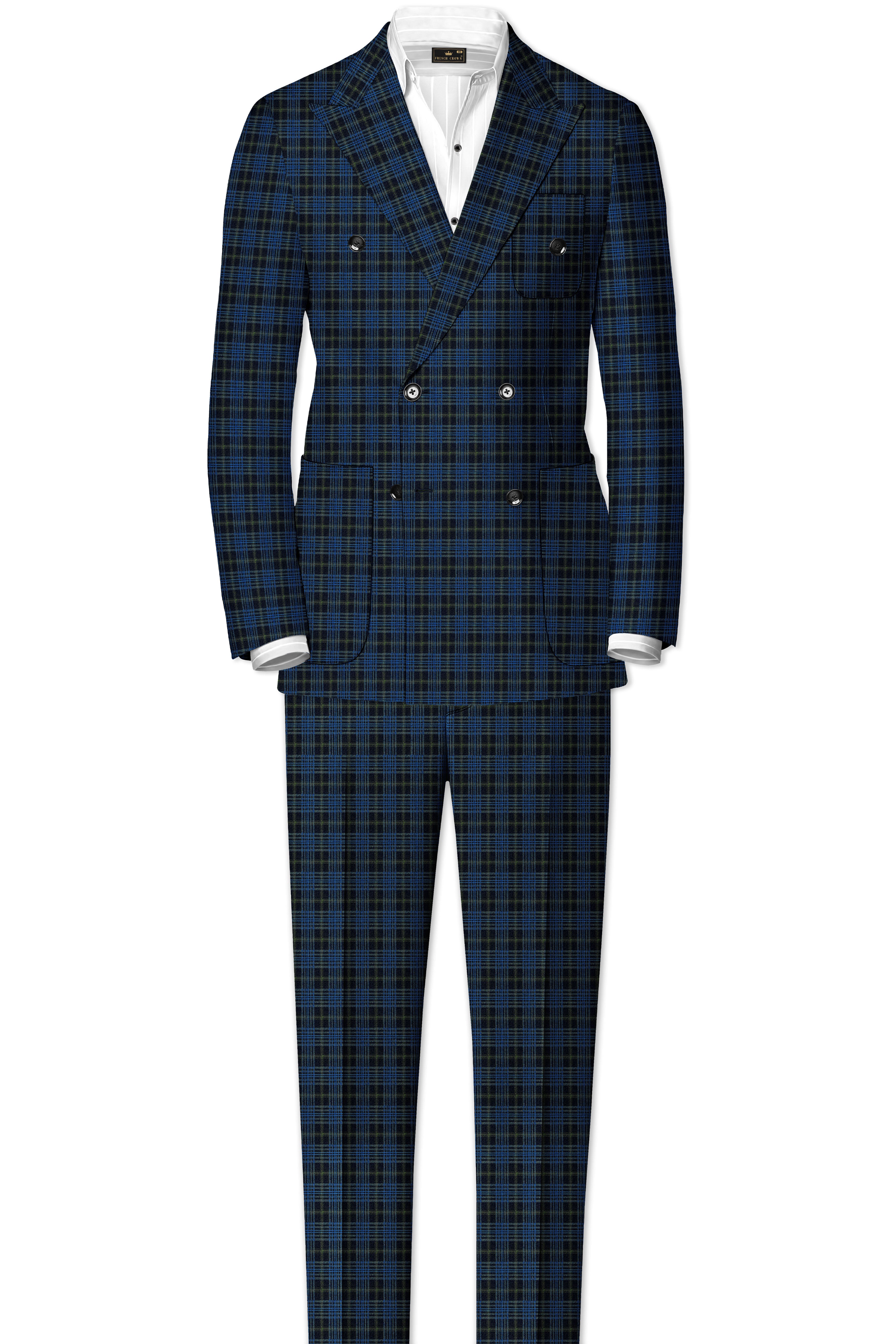 Fiord Navy Blue with Black Russian Plaid Double Breasted Sports Suit