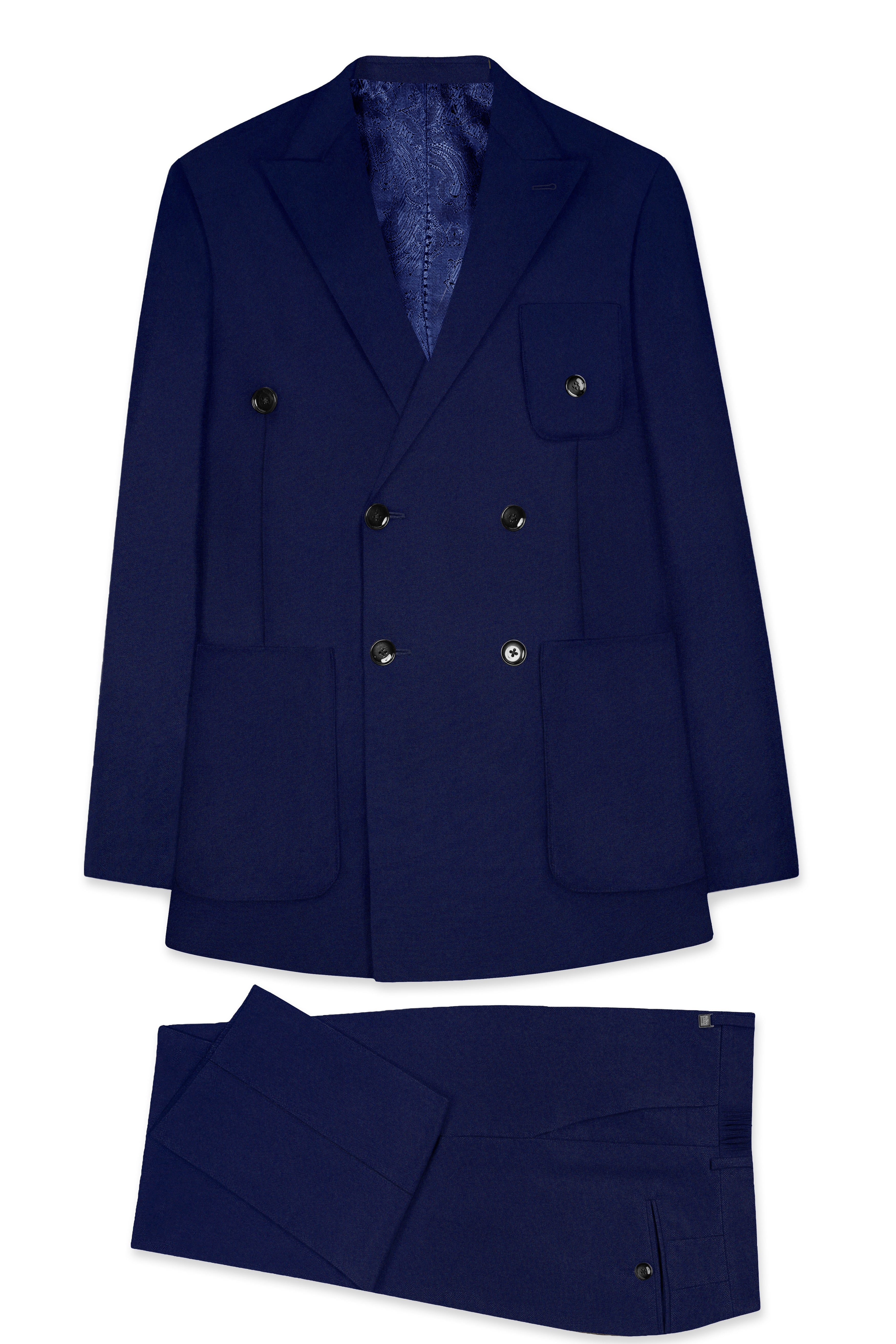 Baltic Navy Blue Wool Rich Double Breasted Sports Suit