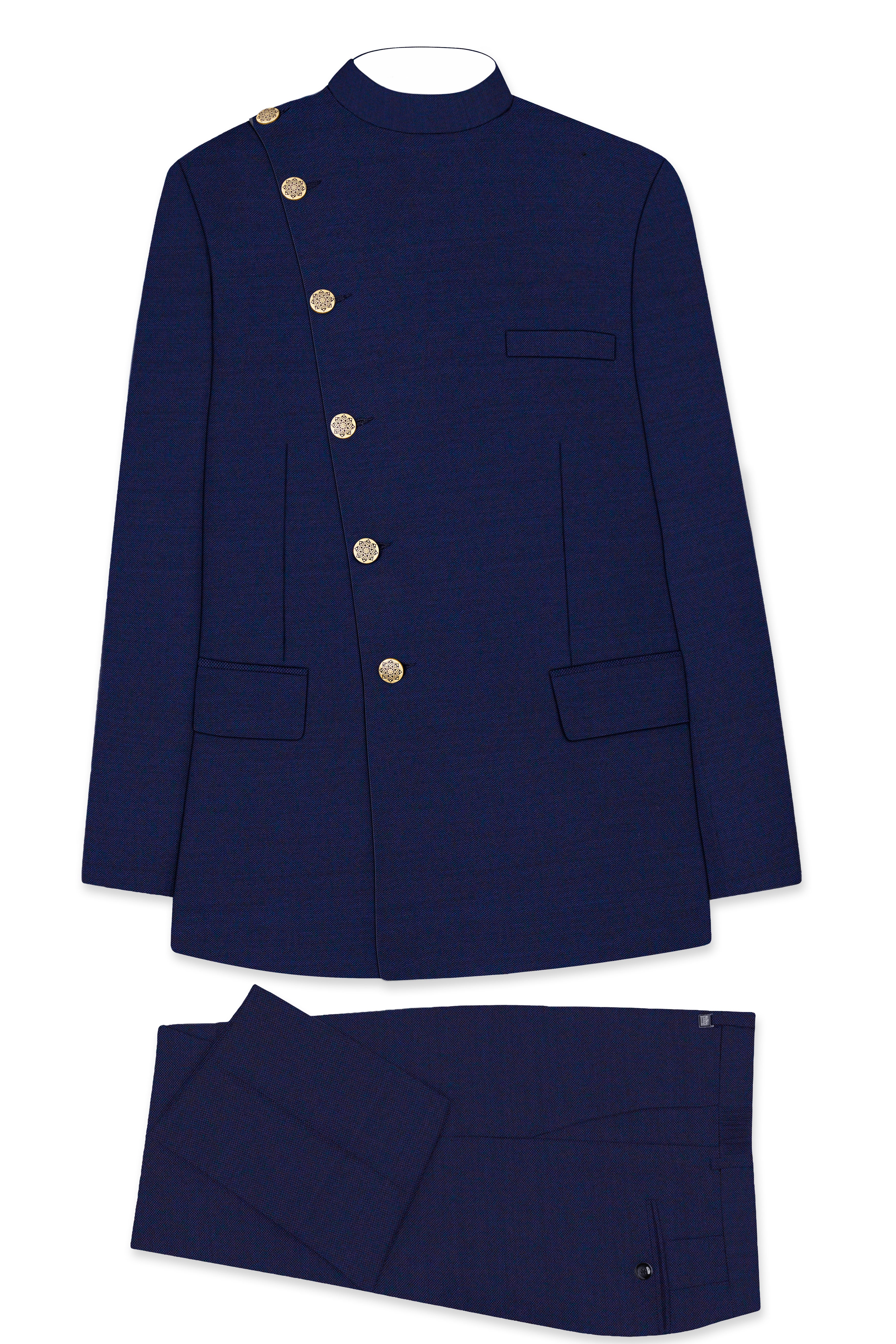 Gunmetal Blue Cross Placket Bandhgala Suit