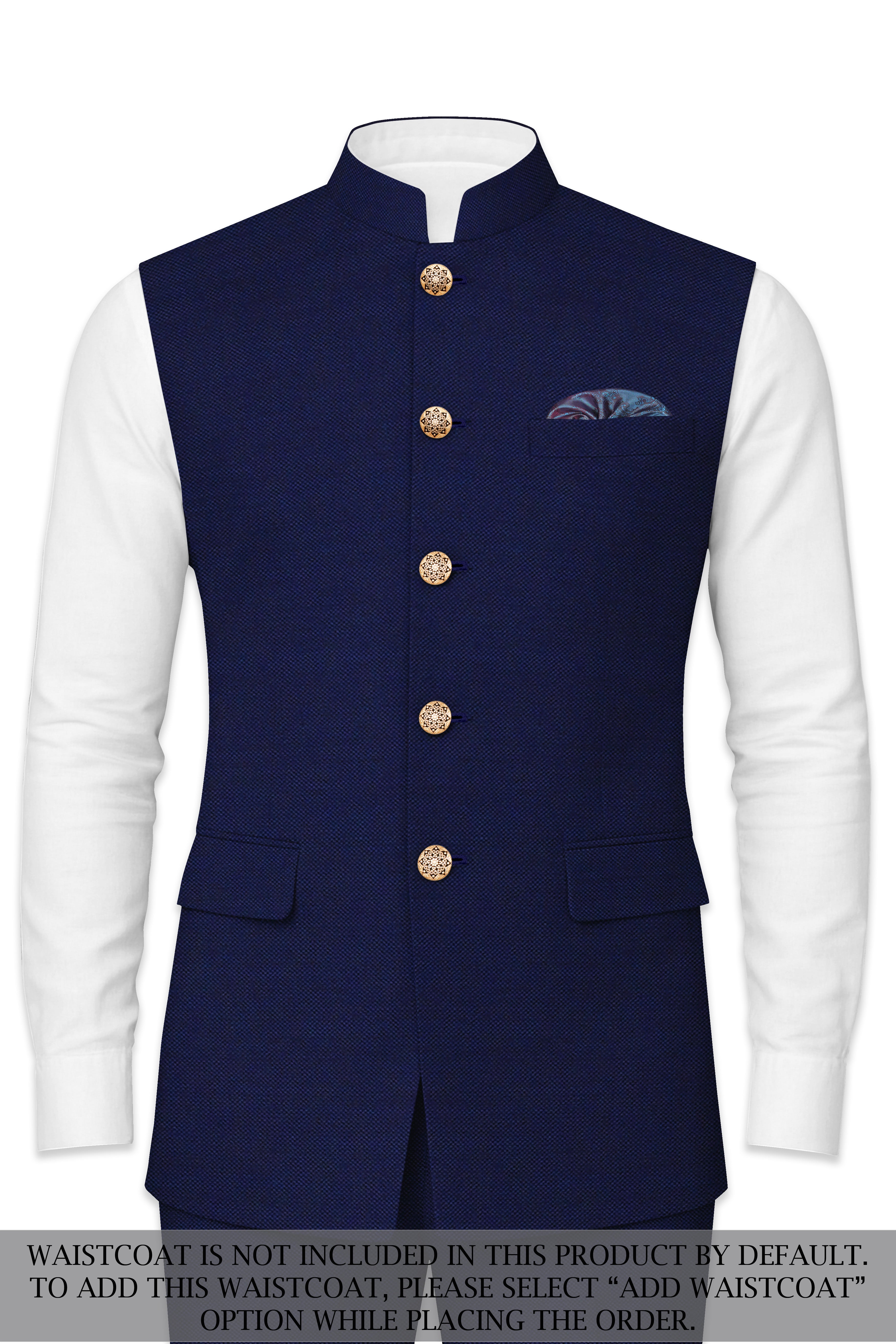 Gunmetal Blue Cross Placket Bandhgala Suit