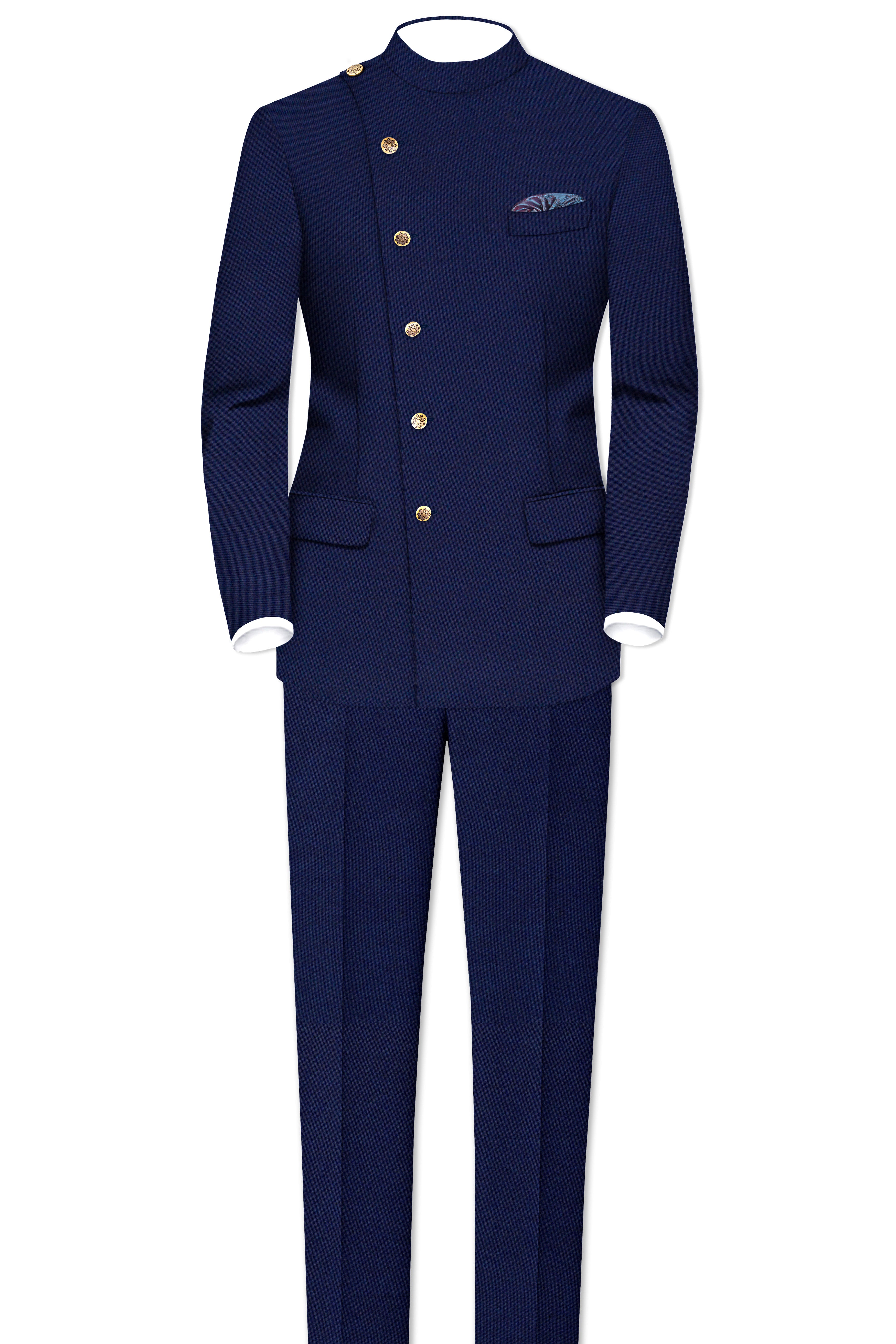 Gunmetal Blue Cross Placket Bandhgala Suit
