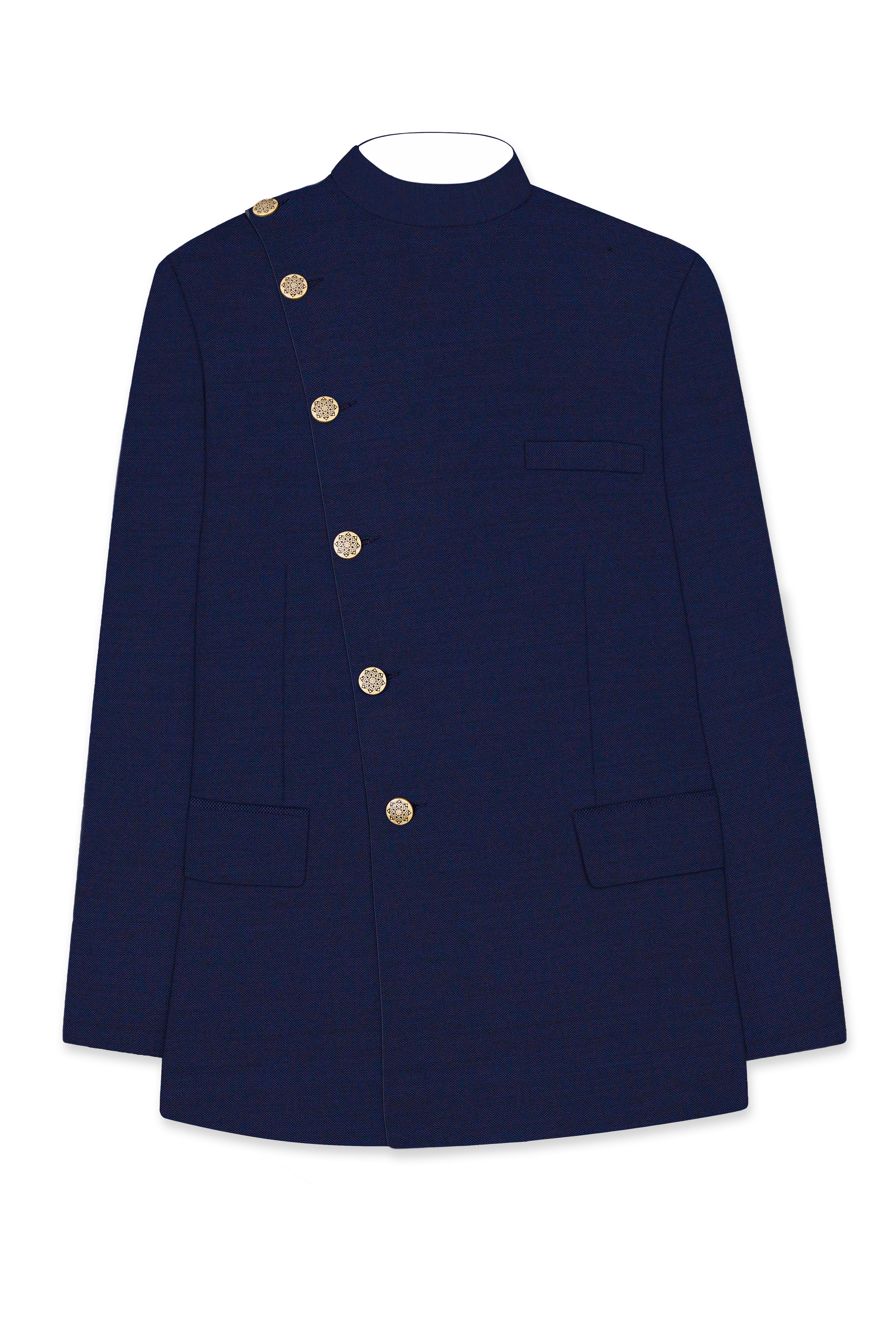 Gunmetal Blue Cross Placket Bandhgala Suit