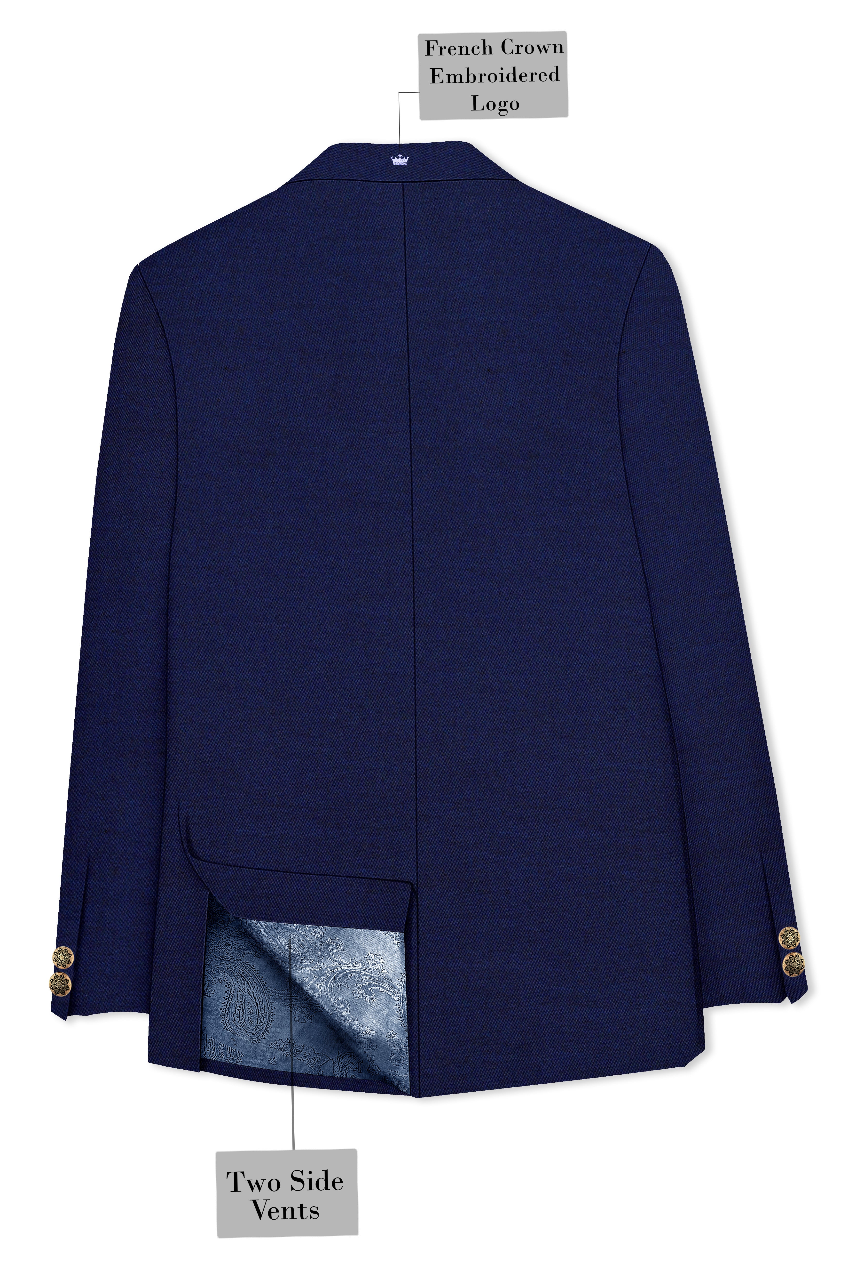 Gunmetal Blue Cross Placket Bandhgala Suit