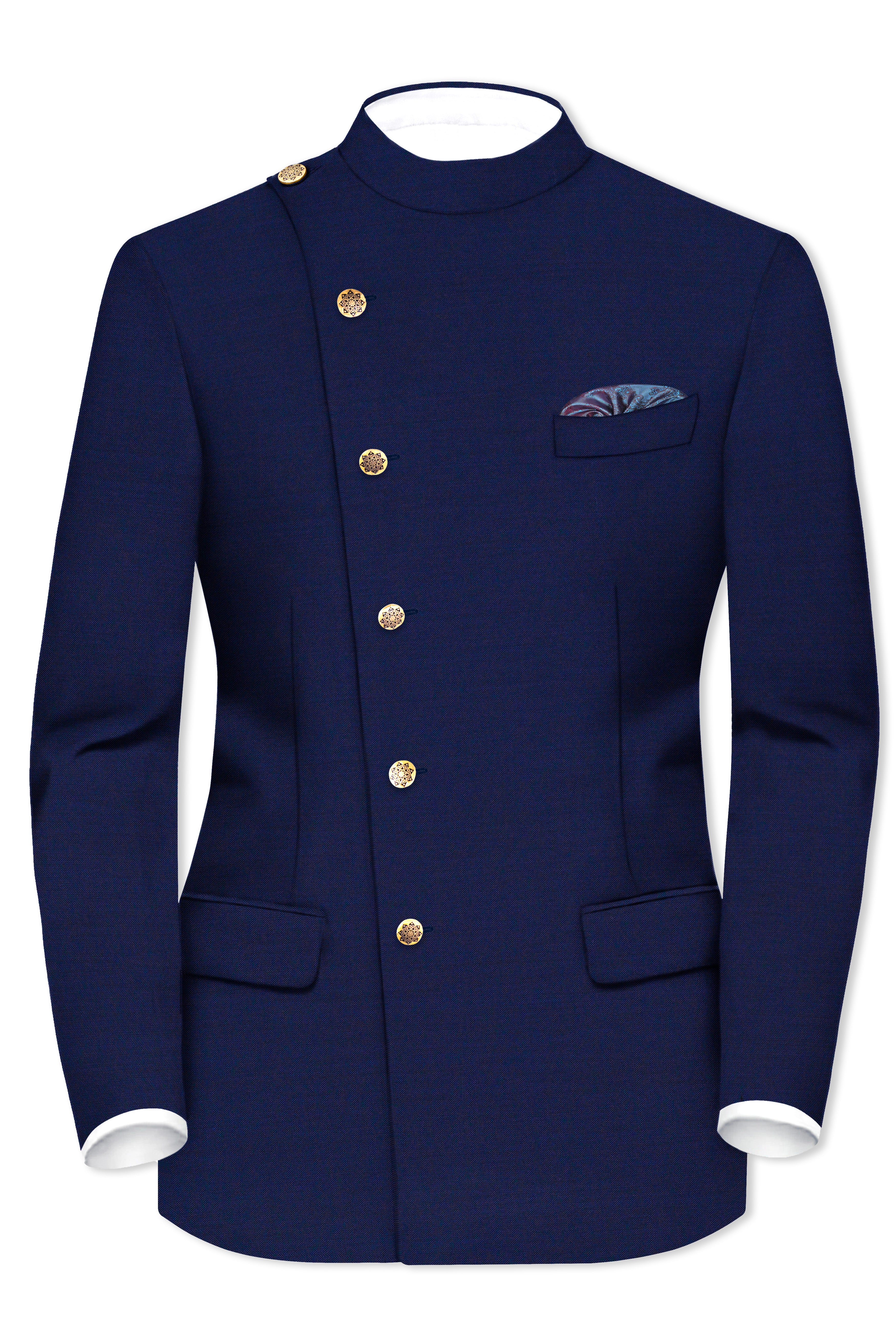 Gunmetal Blue Cross Placket Bandhgala Suit