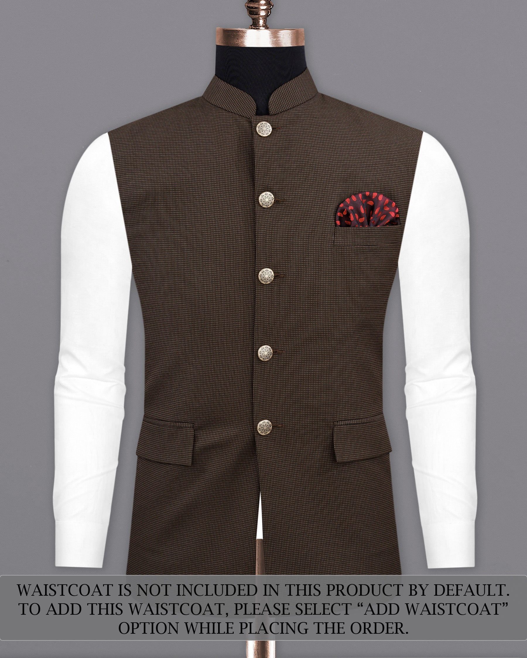 Eclipse Dark Brown Cross Placket Bandhgala Suit