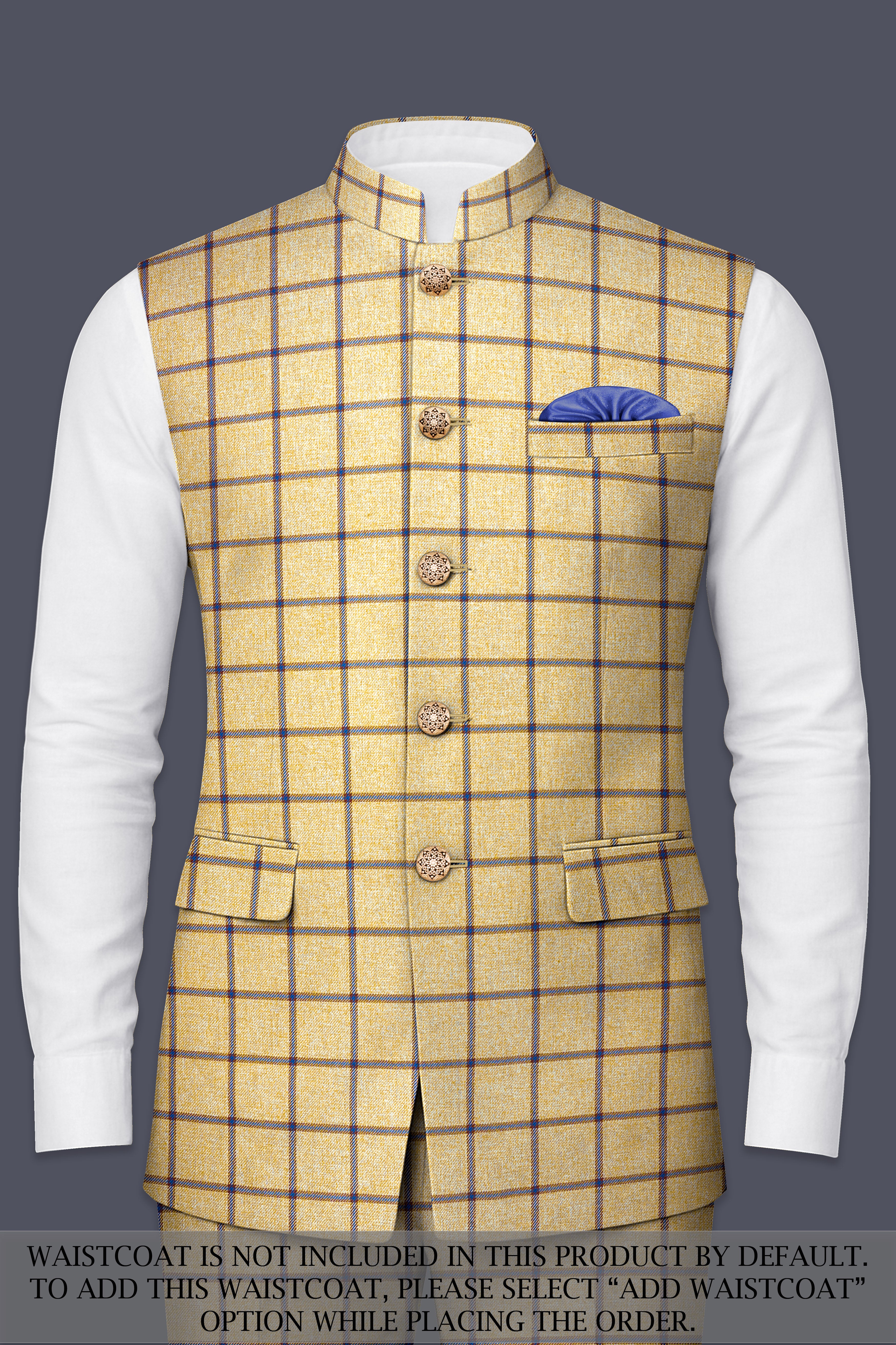 Mongoose Brown with Dianne Blue Windowpane Cross Placket Bandhgala Suit