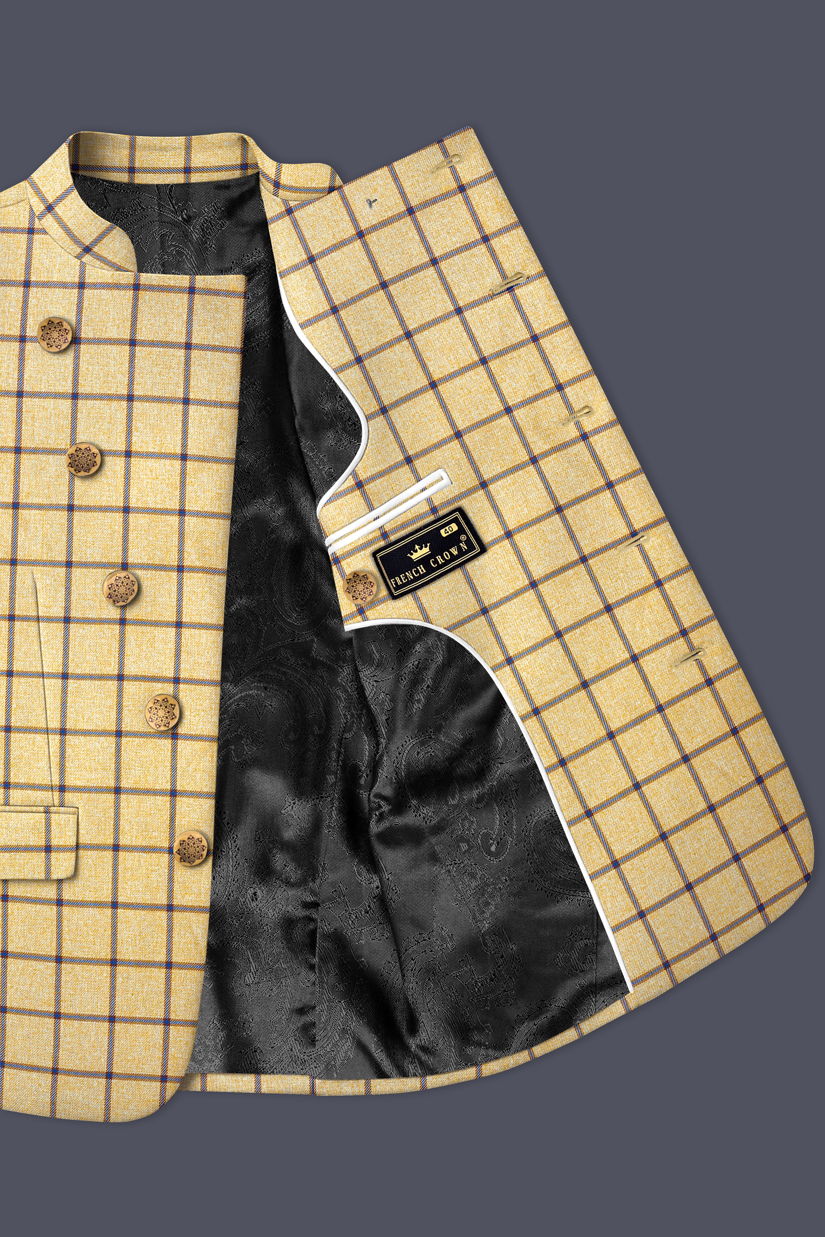 Mongoose Brown with Dianne Blue Windowpane Cross Placket Bandhgala Suit